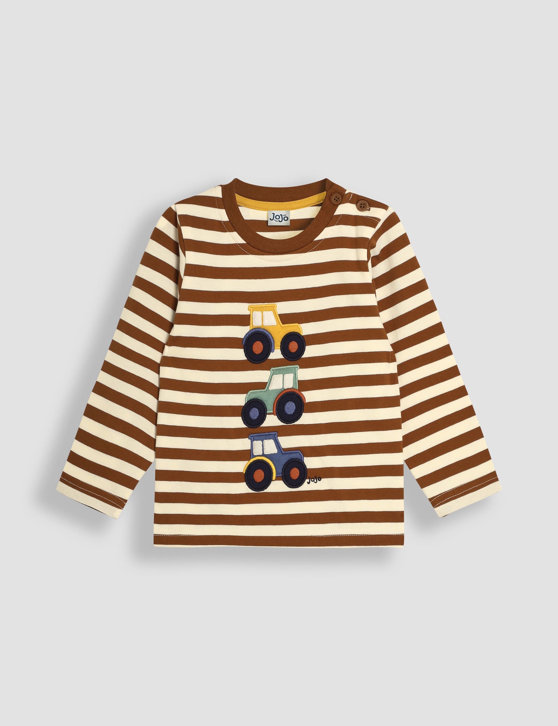 Jojo Maman Bébé Boys Pure Cotton tractor Appliqué Top (6 Mths-5 Yrs) - 12-18 - Brown Mix, Brown Mix