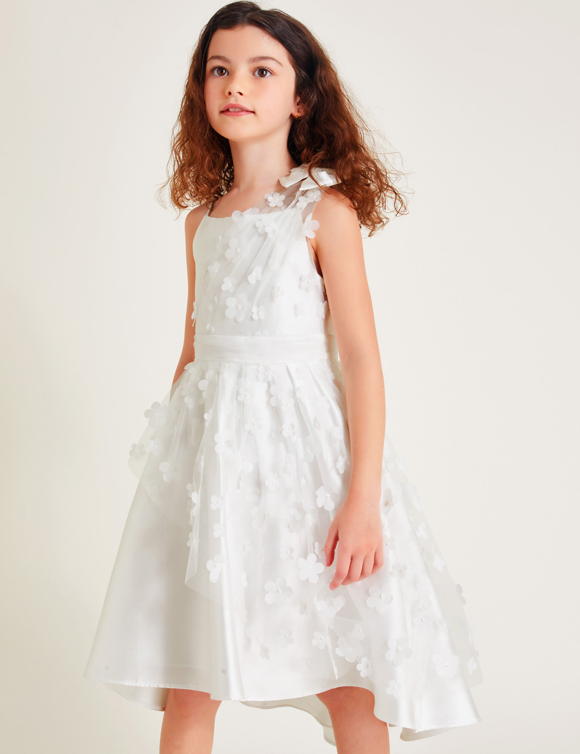 Monsoon Girls Floral Embellished Occasion Dress (3-13 Yrs) - 11y - Ivory Mix, Ivory Mix