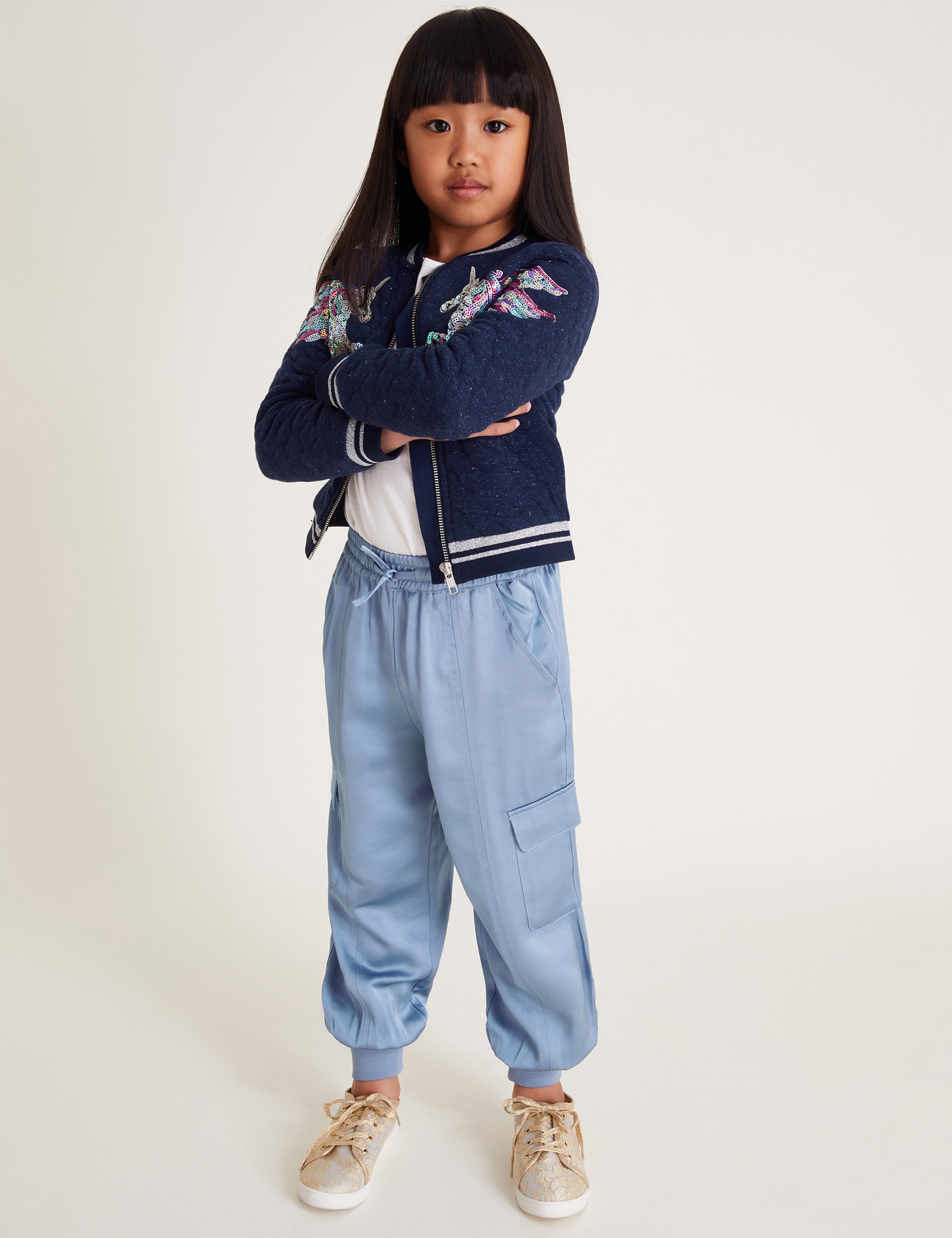 Monsoon Girls Satin Cargo Trousers (3-13 Yrs) - 5y - Blue, Blue