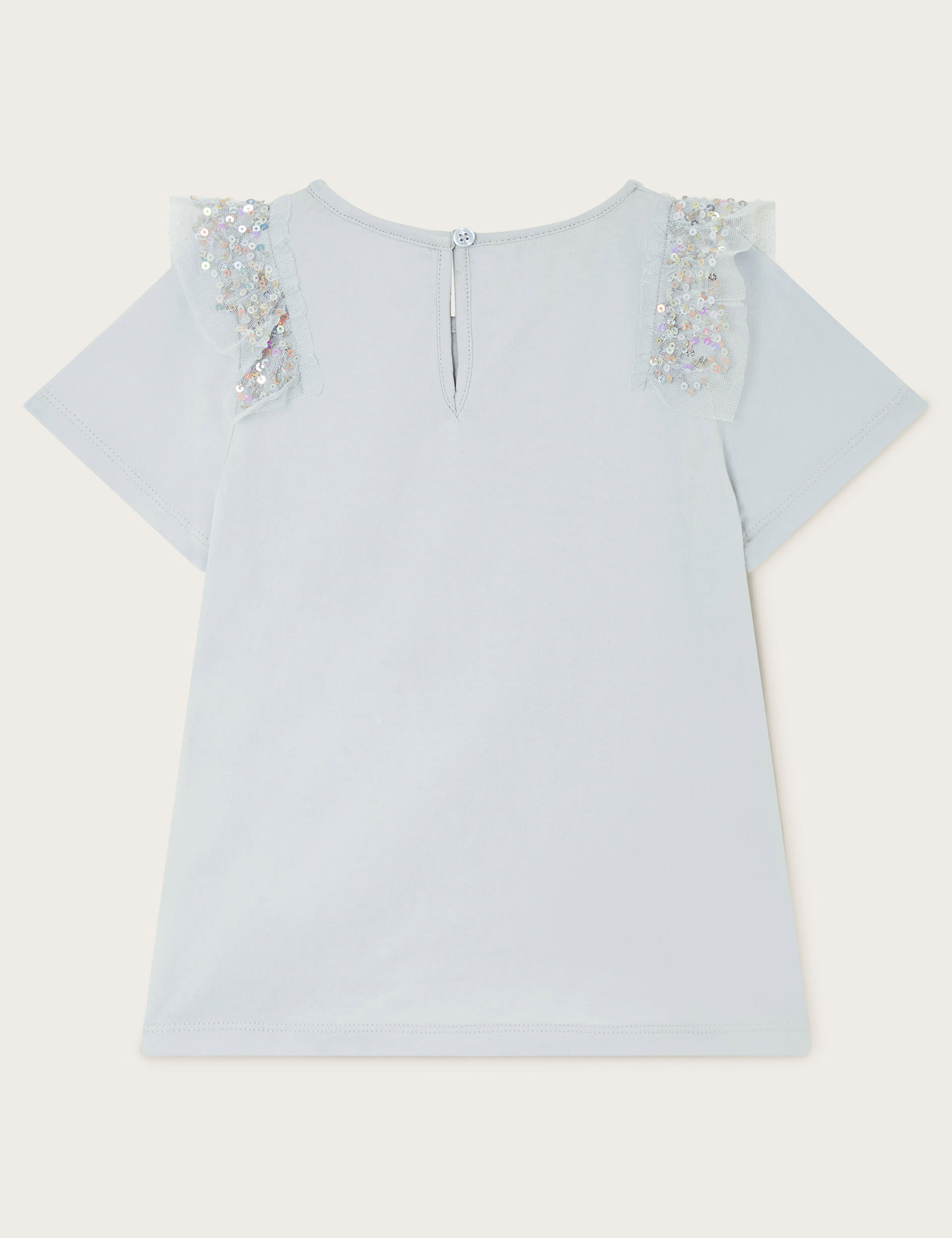 Monsoon Girls Pure Cotton Sequin Frill T-Shirt (3-13 Yrs) - 9-10Y - Blue Mix, Blue Mix