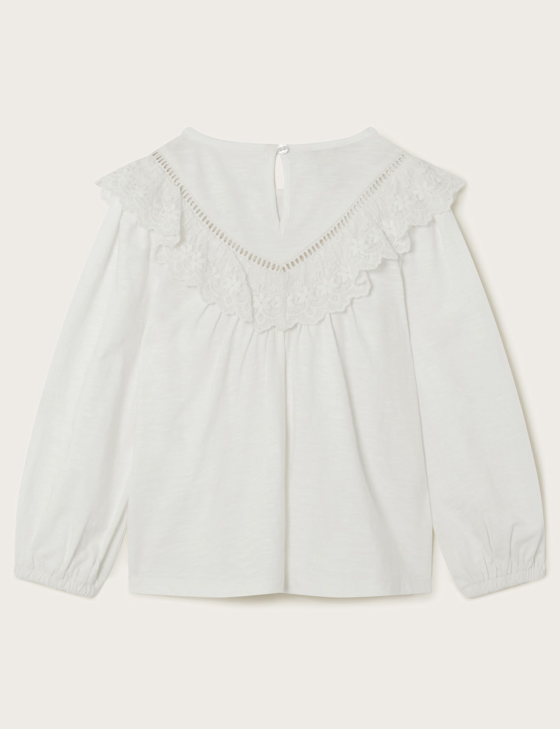 Monsoon Girls Pure Cotton Lace Frill Blouse (3-13 Yrs) - 5-6 Y - White Mix, White Mix