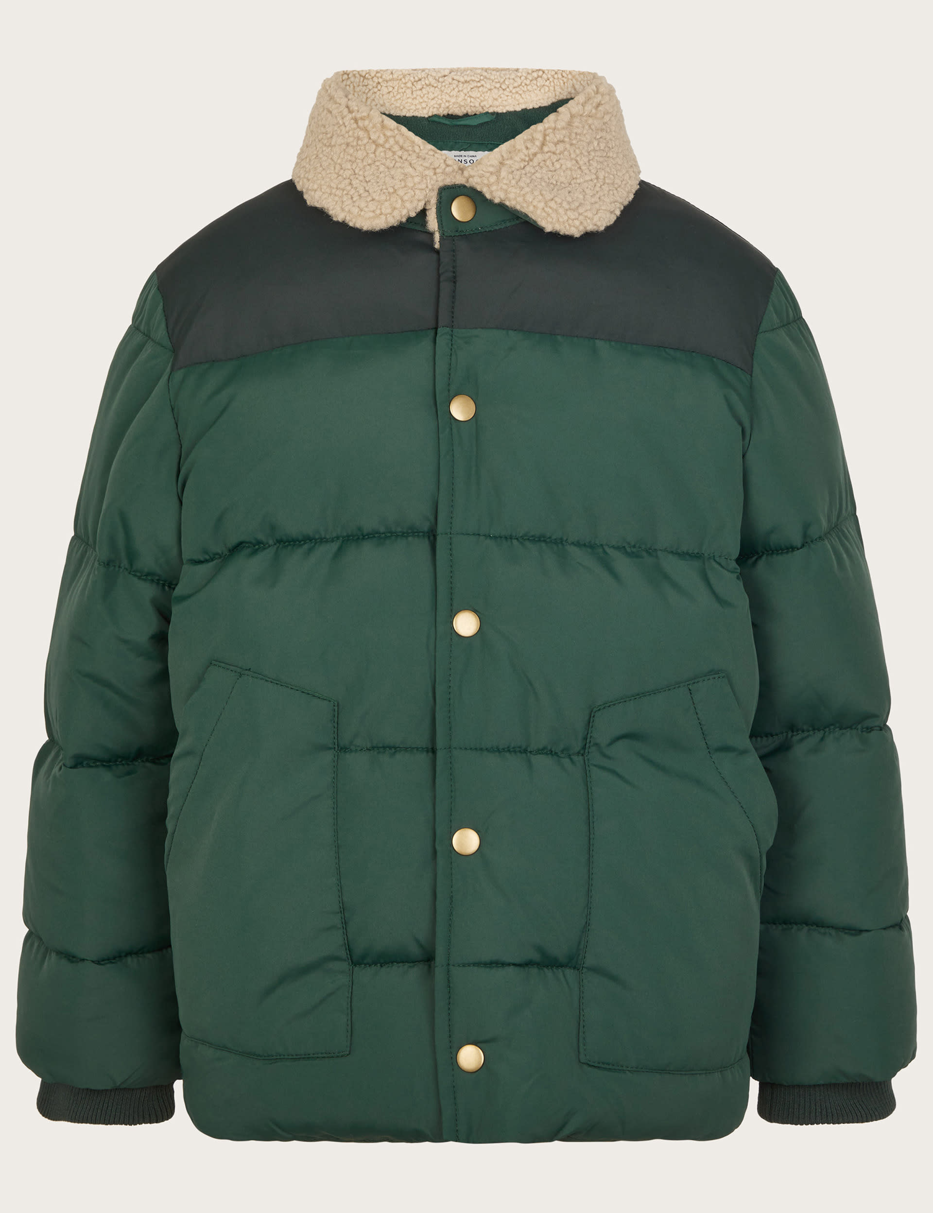 Monsoon Boys BORG COLLAR QUILTED JACKET - 11-12 - Green, Green