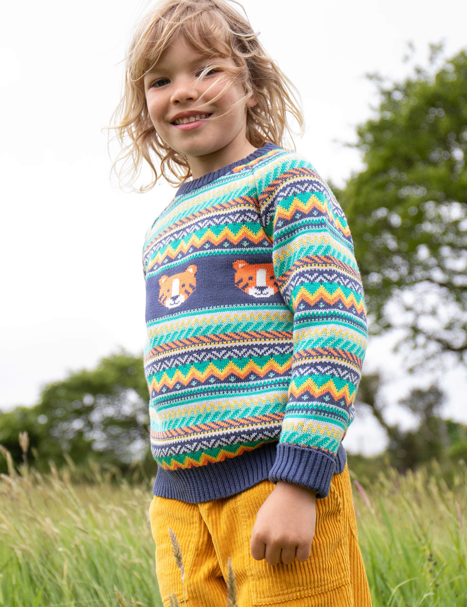 Frugi Boys Pure Cotton Knitted Fair Isle Tiger Jumper (0-8 Yrs) - 0-3 M - Multi, Multi