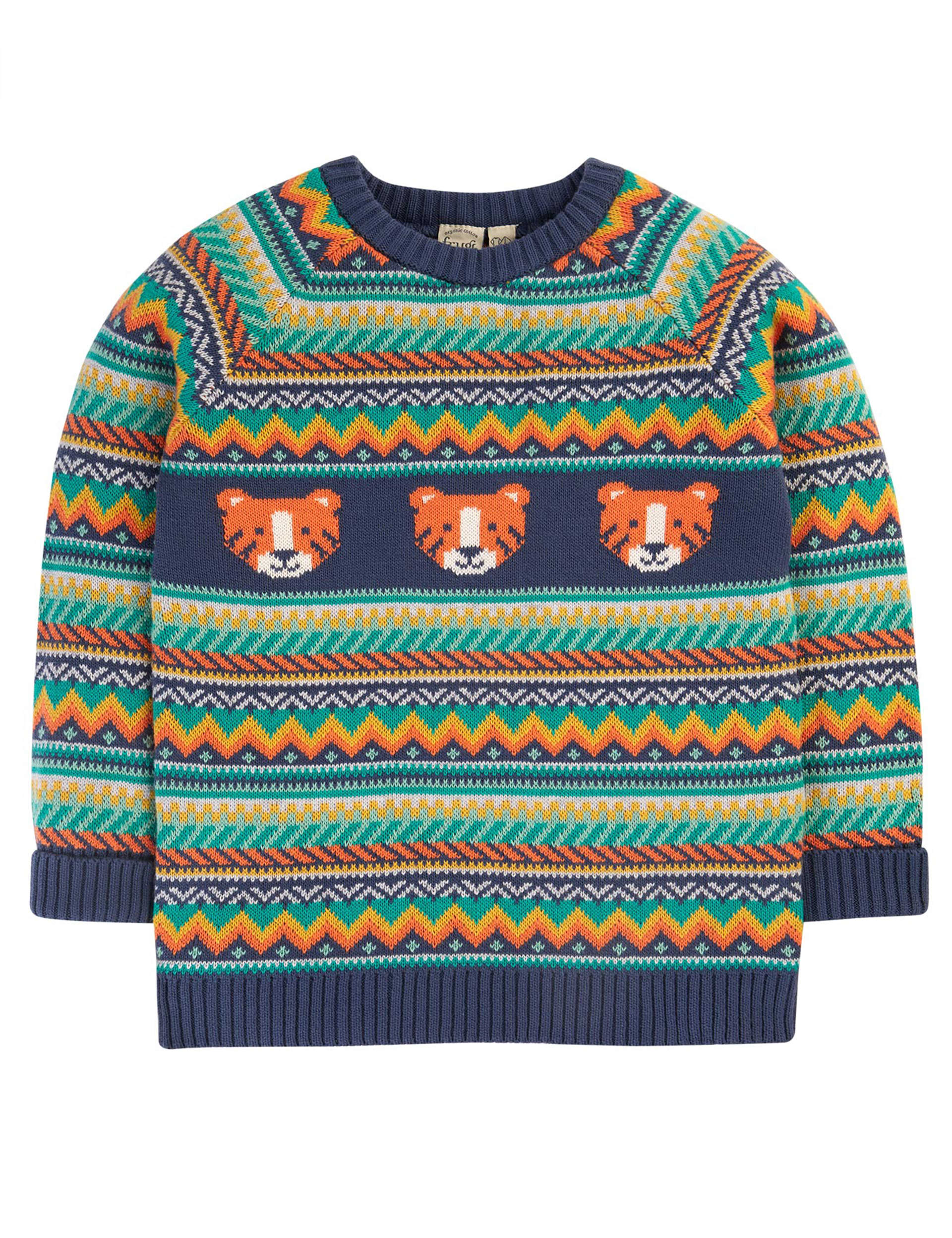 Frugi Boys Pure Cotton Knitted Fair Isle Tiger Jumper (0-8 Yrs) - 0-3 M - Multi, Multi