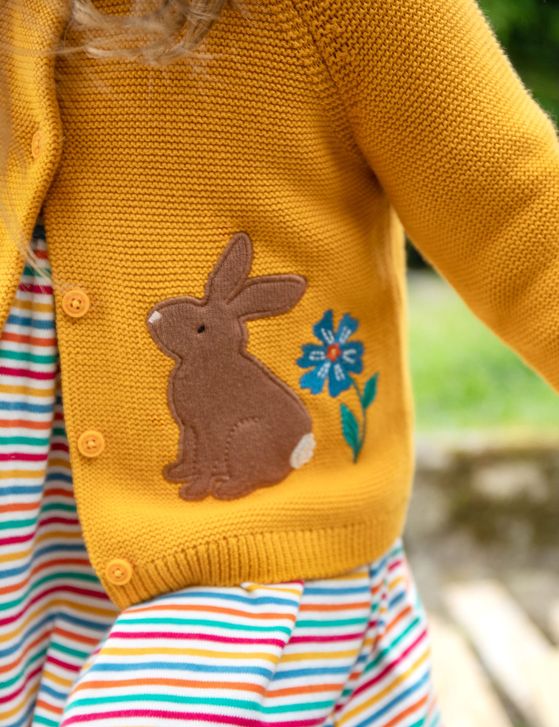 Frugi Girls Pure Cotton Knitted Animal Cardigan (0-10 Yrs) - 9-12M - Yellow Mix, Yellow Mix