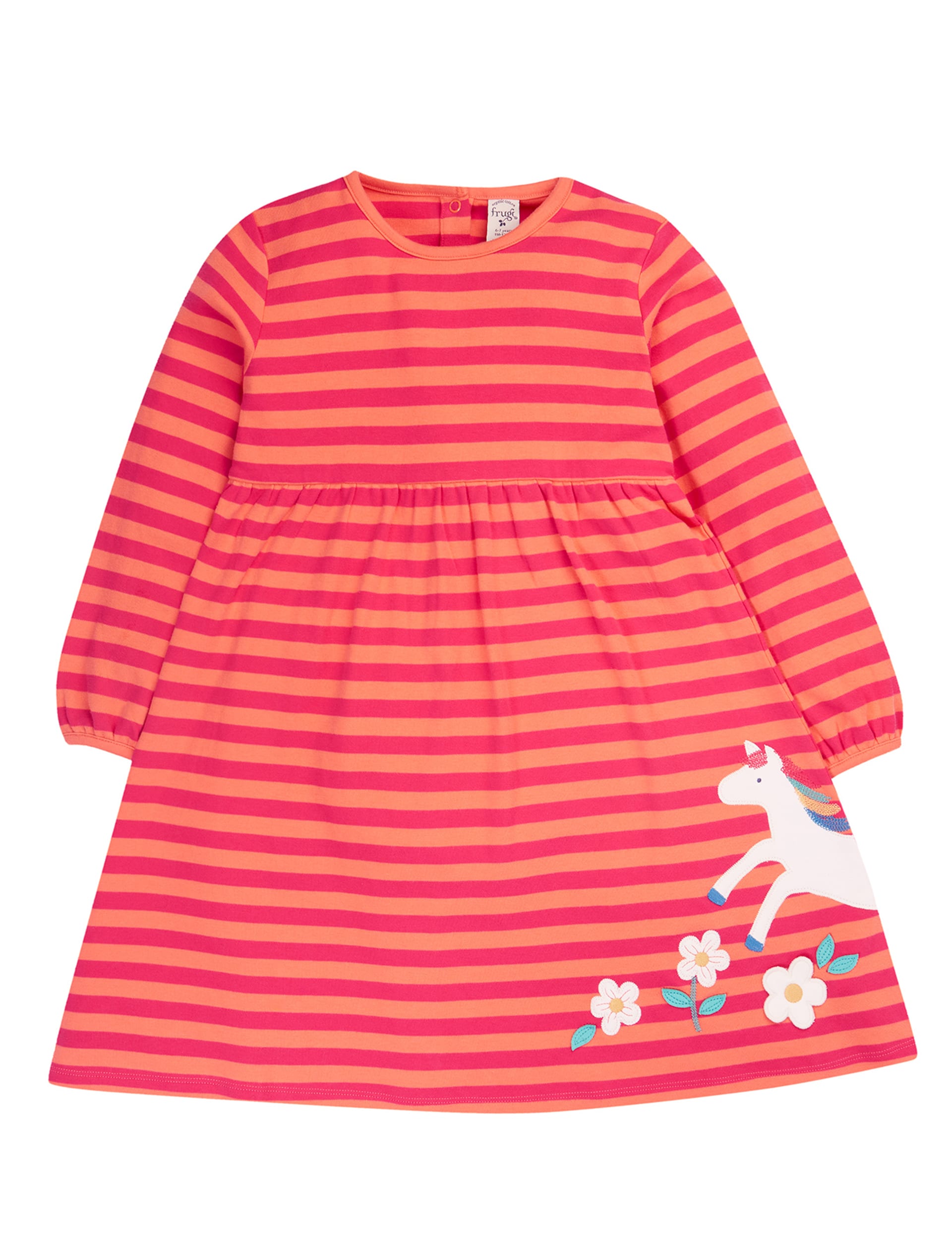 Frugi Girls Pure Cotton Striped Horse Dress (0-8 Yrs) - 0-3 M - Pink Mix, Pink Mix