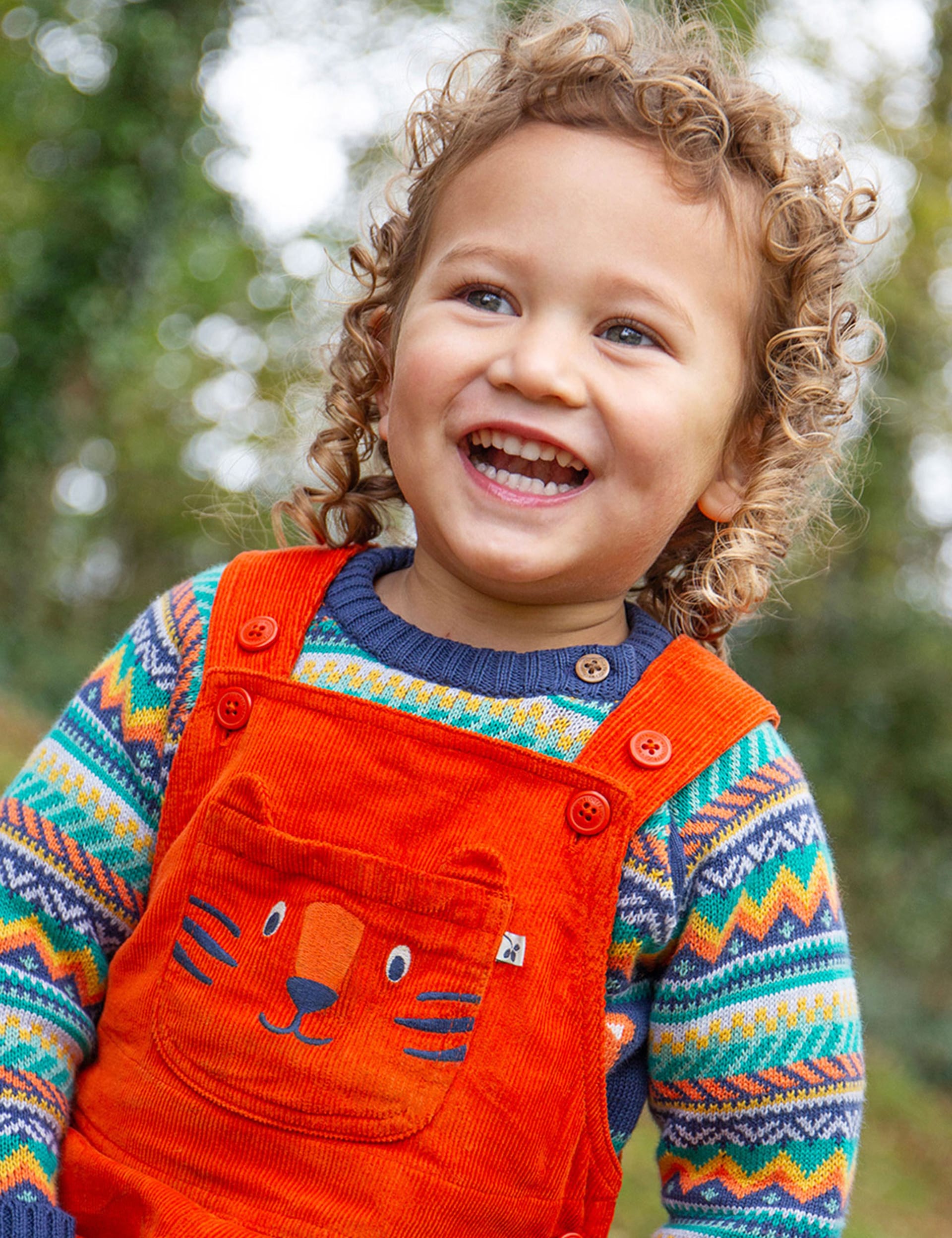 Frugi Boys Cord Tiger Dungarees (0-5 Yrs) - 0-3 M - Orange, Orange