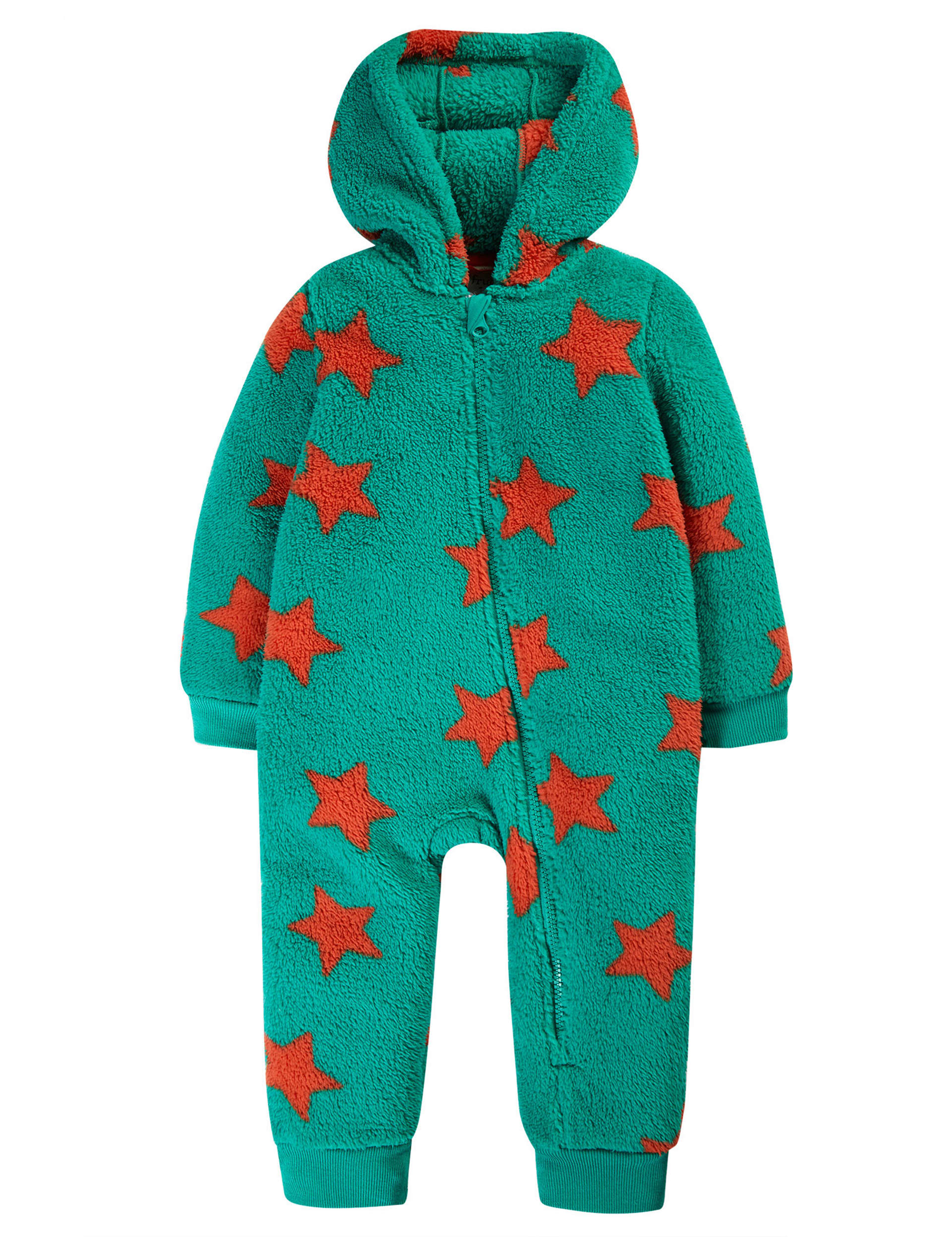 Frugi Boys Fleece Stars All in One (0-3 Yrs) - 0-3 M - Green Mix, Green Mix