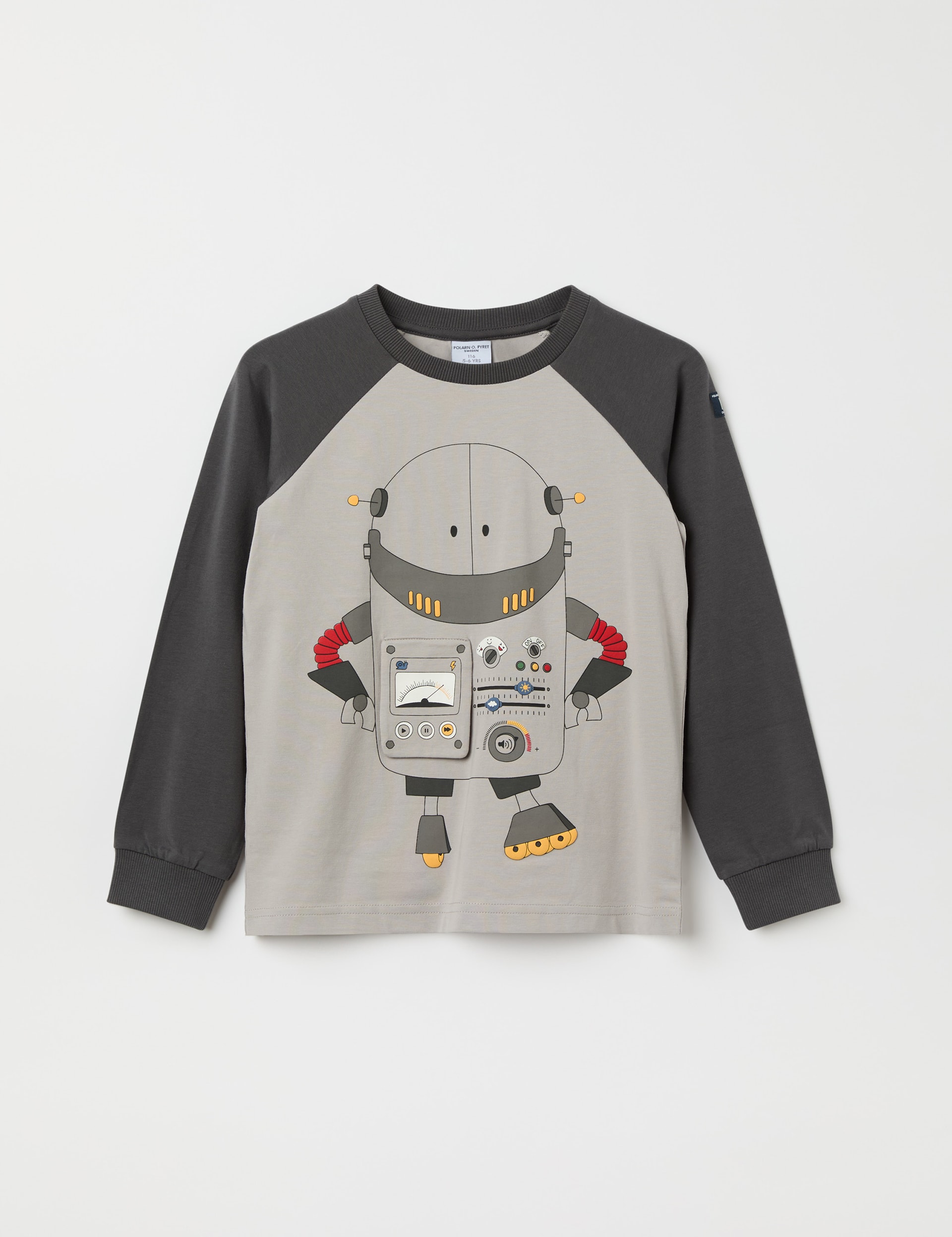 Polarn O. Pyret Boys Cotton Rich Robot Print Top (12 Mths-7 Yrs) - 18-24 - Grey Mix, Grey Mix