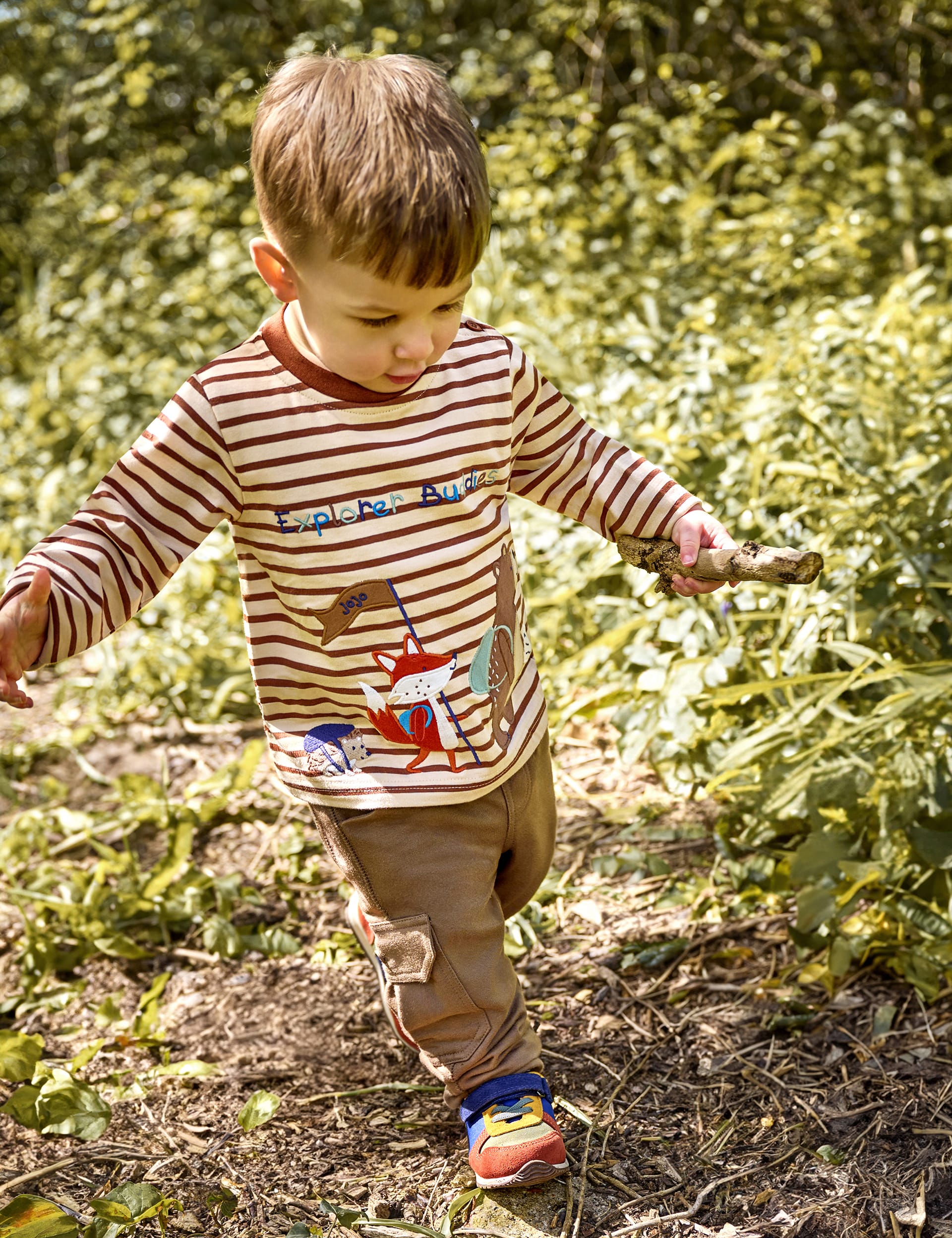 Jojo Maman Bébé Boys Pure Cotton Appliqué Top (6 Mths-6 Yrs) - 2-3 Y - Brown Mix, Brown Mix