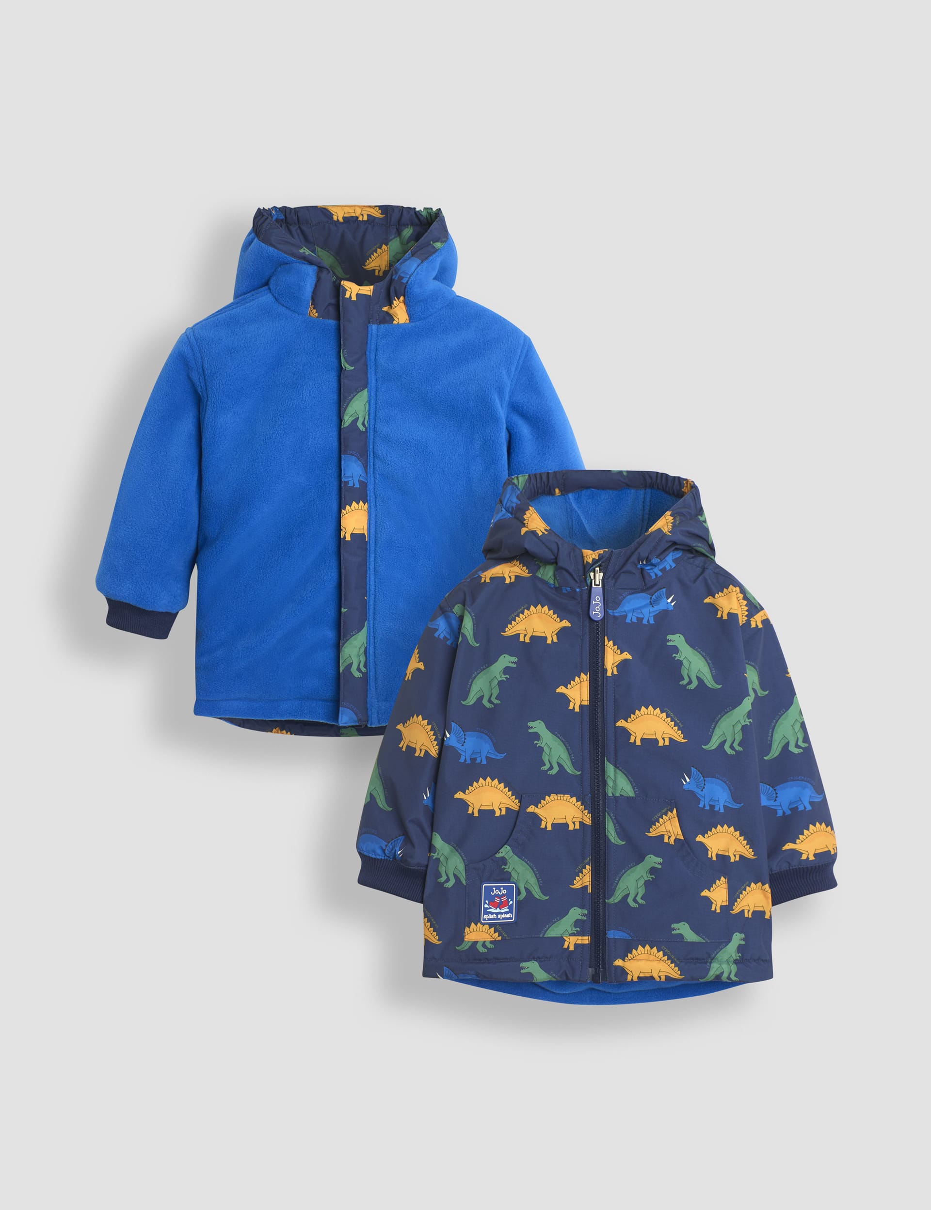 Jojo Maman Bébé Boys Dinosaur Reversible Fleece Lined Raincoat (1-6 Yrs) - 5-6 Y - Navy Mix, Navy Mix