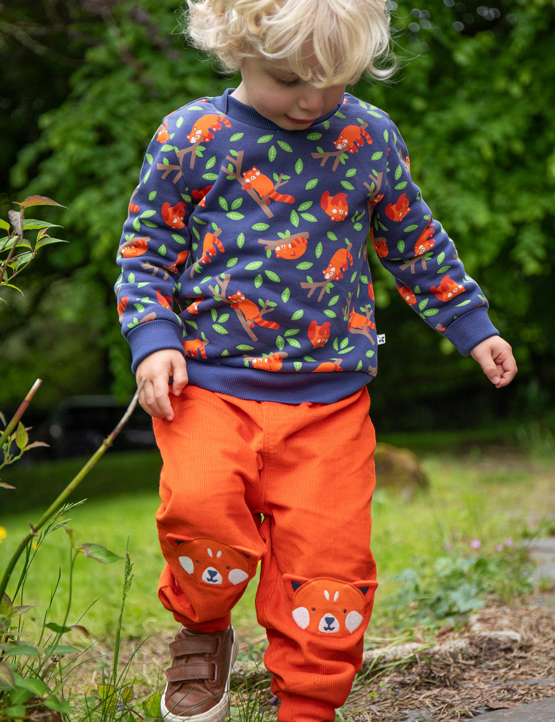 Frugi Boys Pure Cotton Red Panda Print Sweatshirt (0-8 Yrs) - 6-7 Y - Navy Mix, Navy Mix