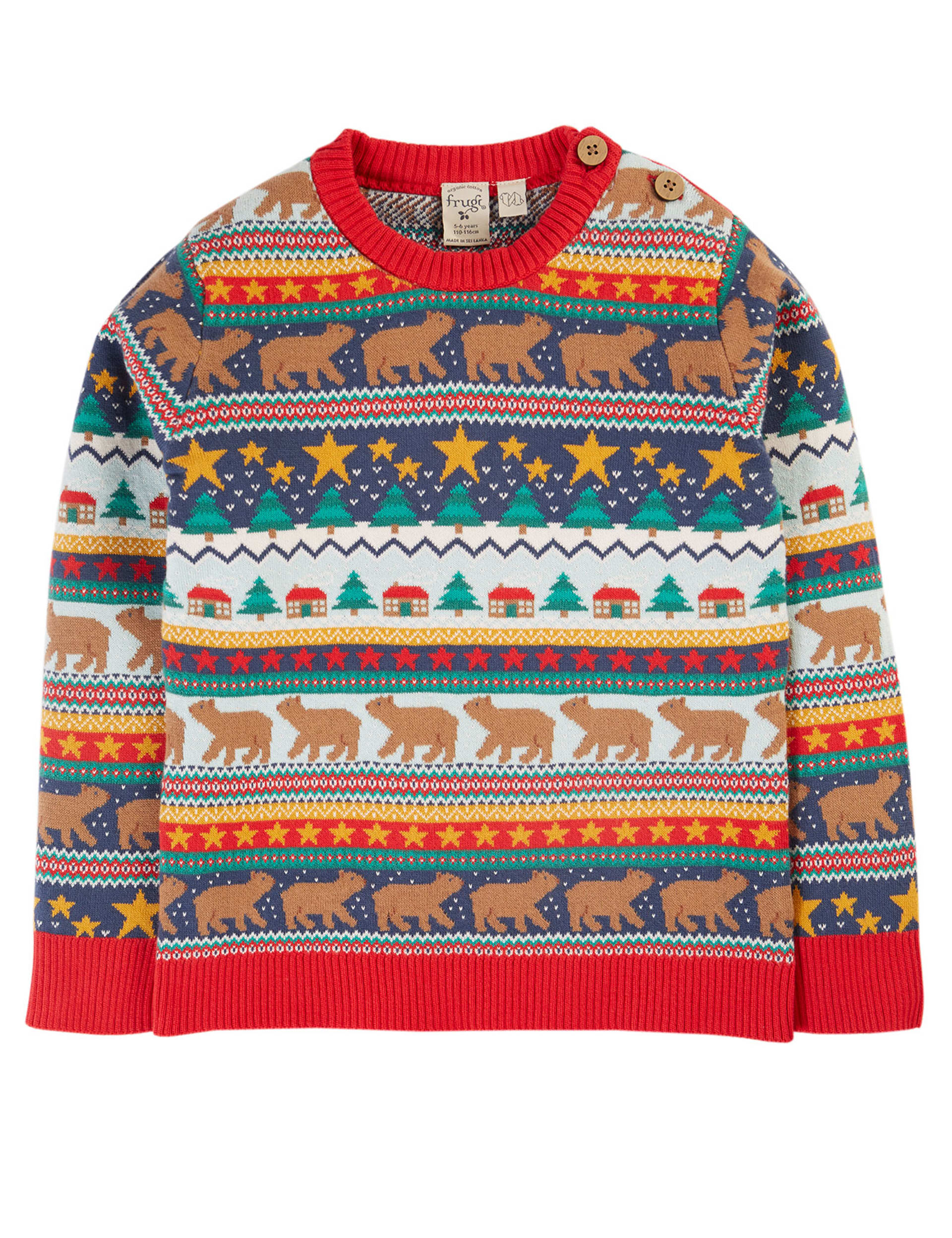 Frugi Boys Pure Cotton Knitted Forest Fair Isle Jumper (0-10 Yrs) - 9-12M - Red Mix, Red Mix