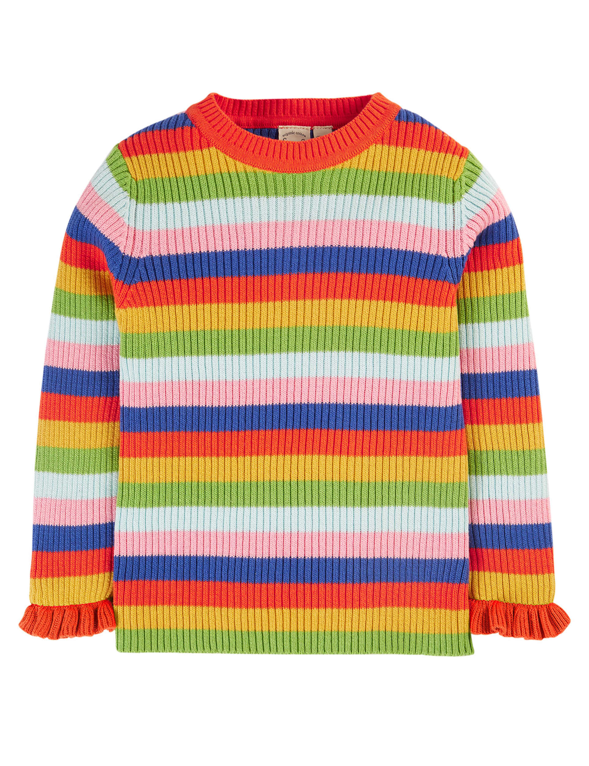 Frugi Girls Pure Cotton Knitted Rainbow Striped Jumper (2-10 Yrs) - 5-6 Y - Multi, Multi