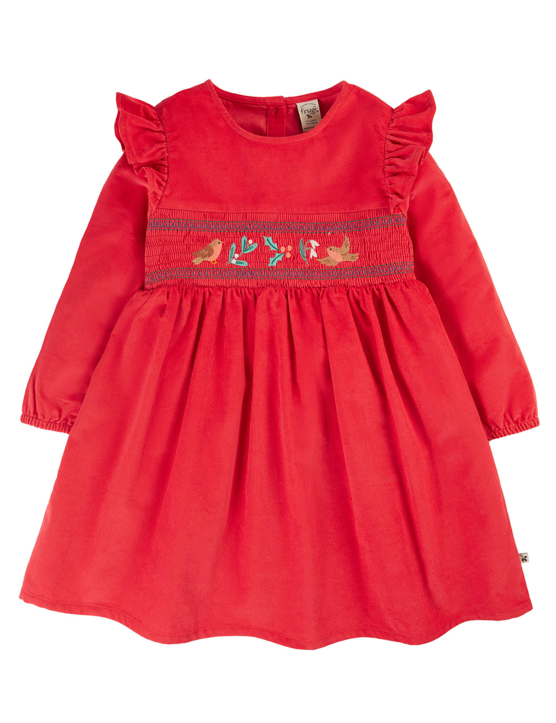 Frugi Girls Pure Cotton Embroidered Dress (2-10 Yrs) - 5-6 Y - Red Mix, Red Mix