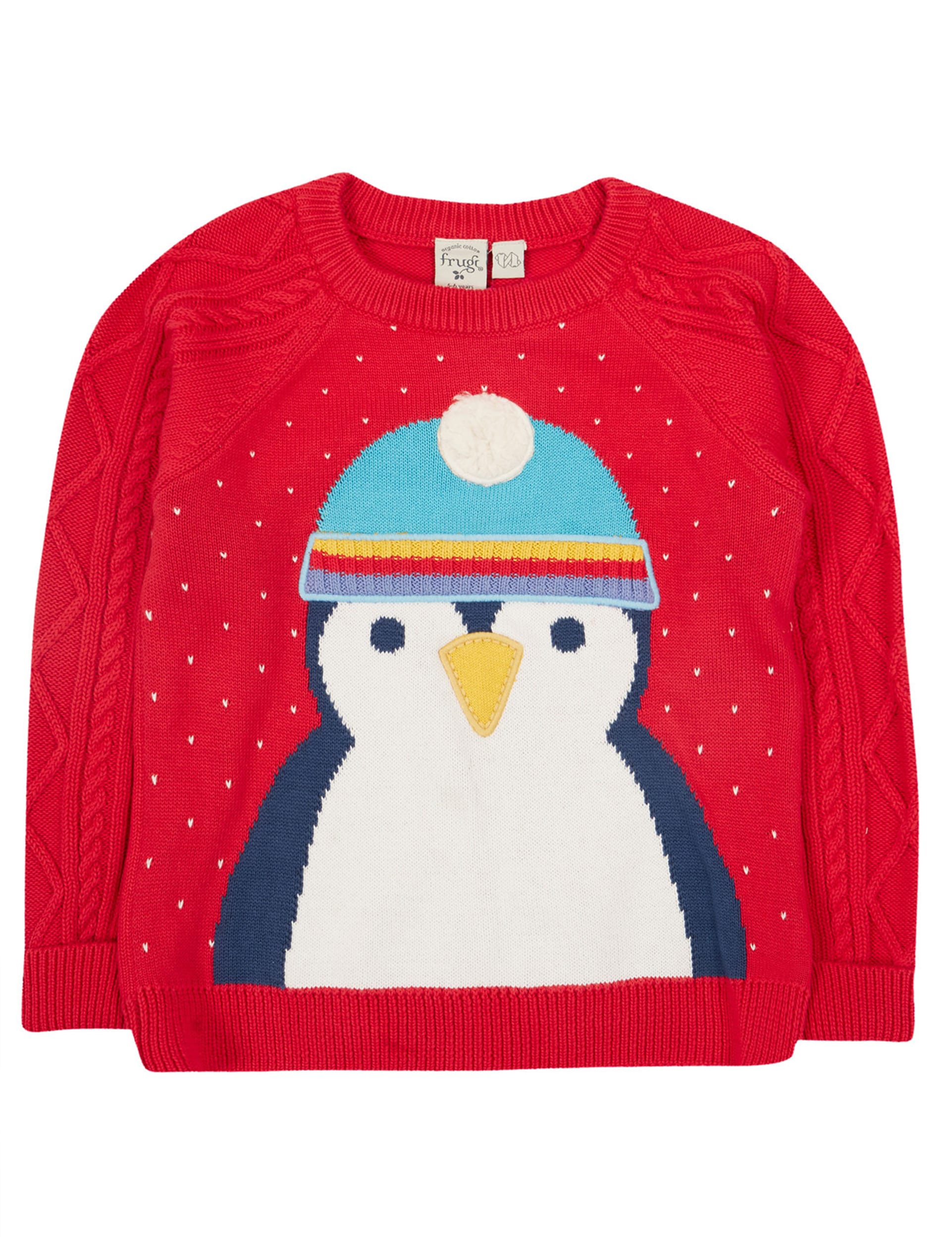 Frugi Boys Pure Cotton Knitted Penguin Jumper (0-10 Yrs) - 0-3 M - Red Mix, Red Mix