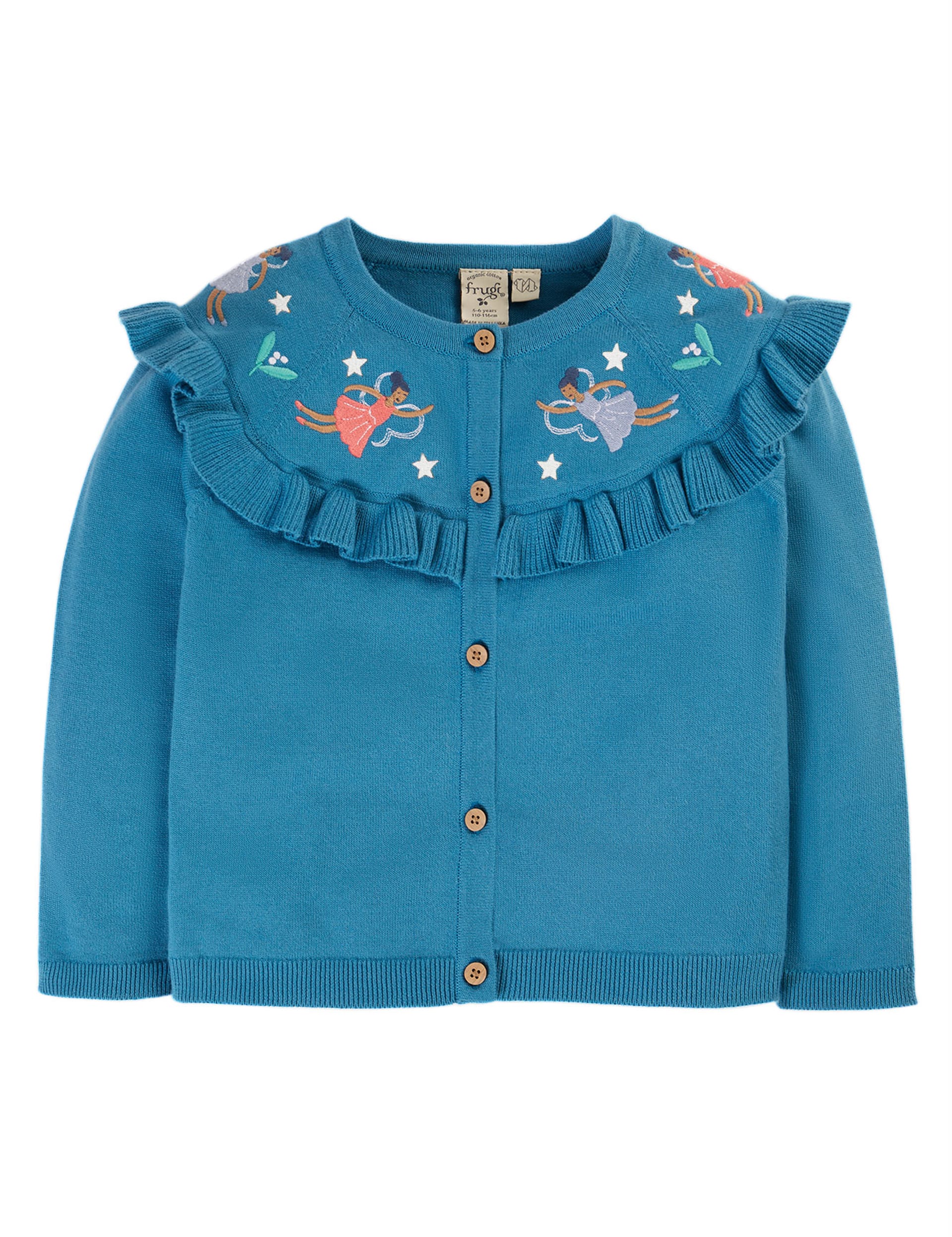 Frugi Girls Pure Cotton Fairy Cardigan (0-10 Yrs) - 0-3 M - Blue Mix, Blue Mix