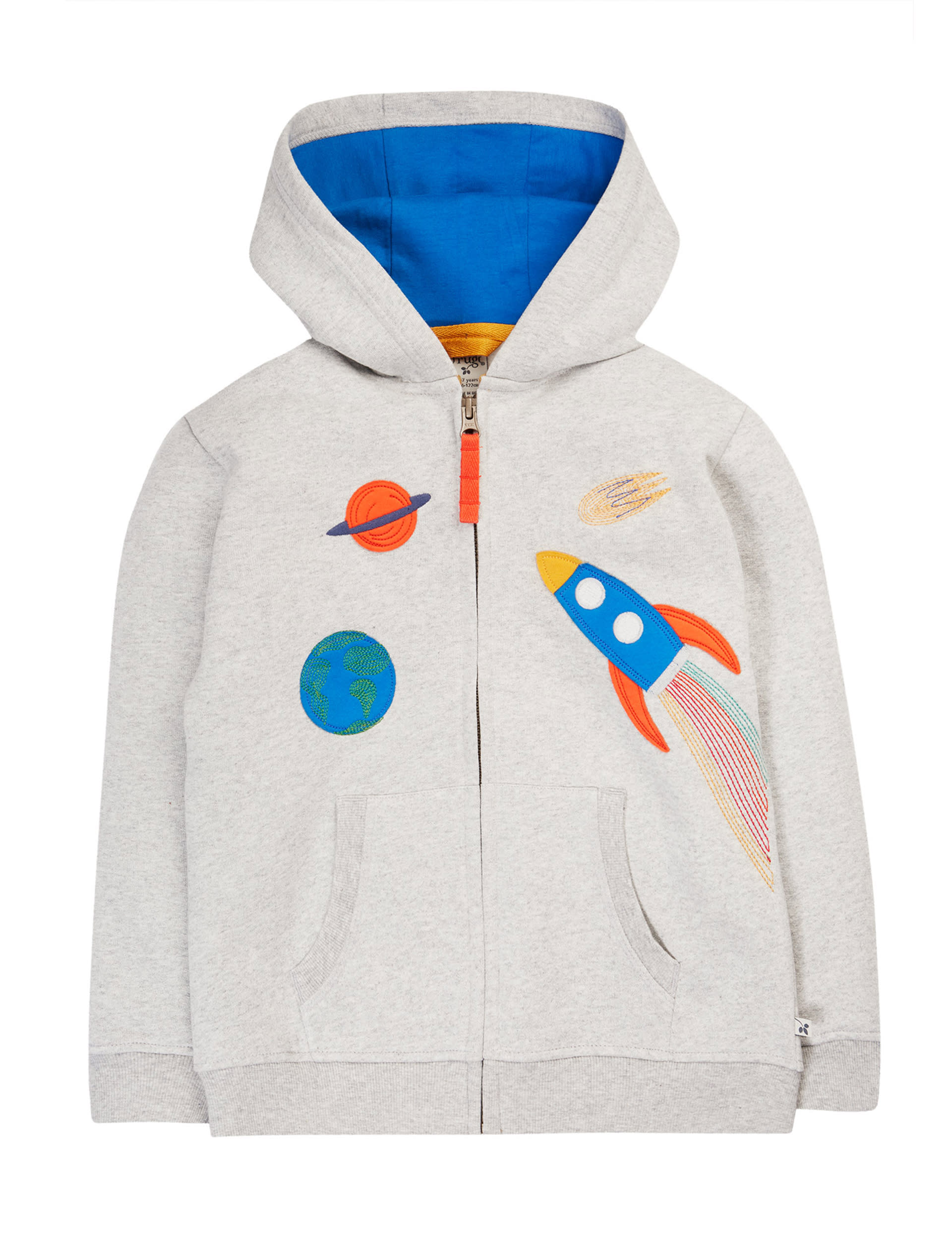 Frugi Boys Pure Cotton Space Hoodie (0-8 Yrs) - 0-3 M - Grey Mix, Grey Mix