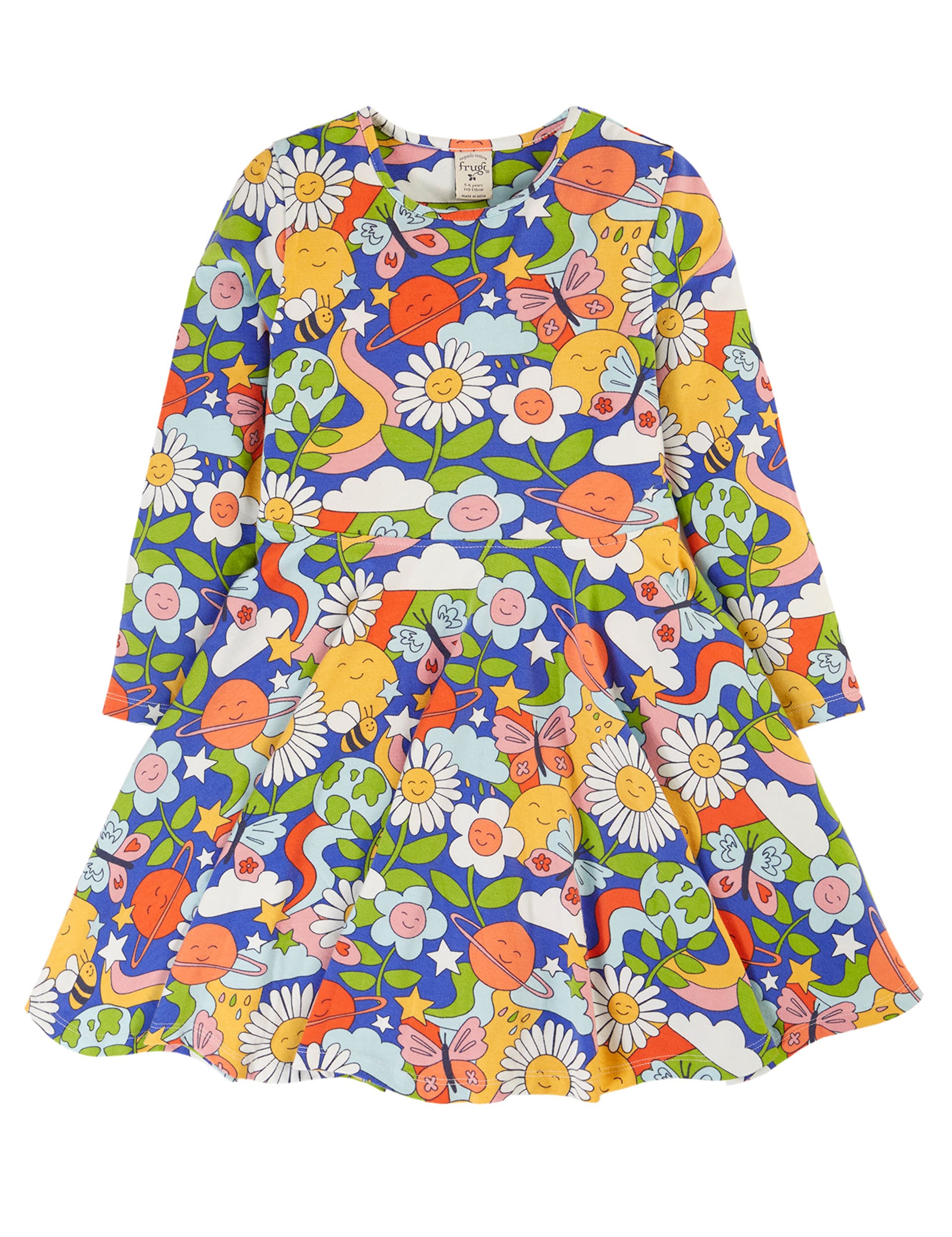 Frugi Girls Cotton Rich Printed Dress (2-10 Yrs) - 8-9 Y - Multi, Multi