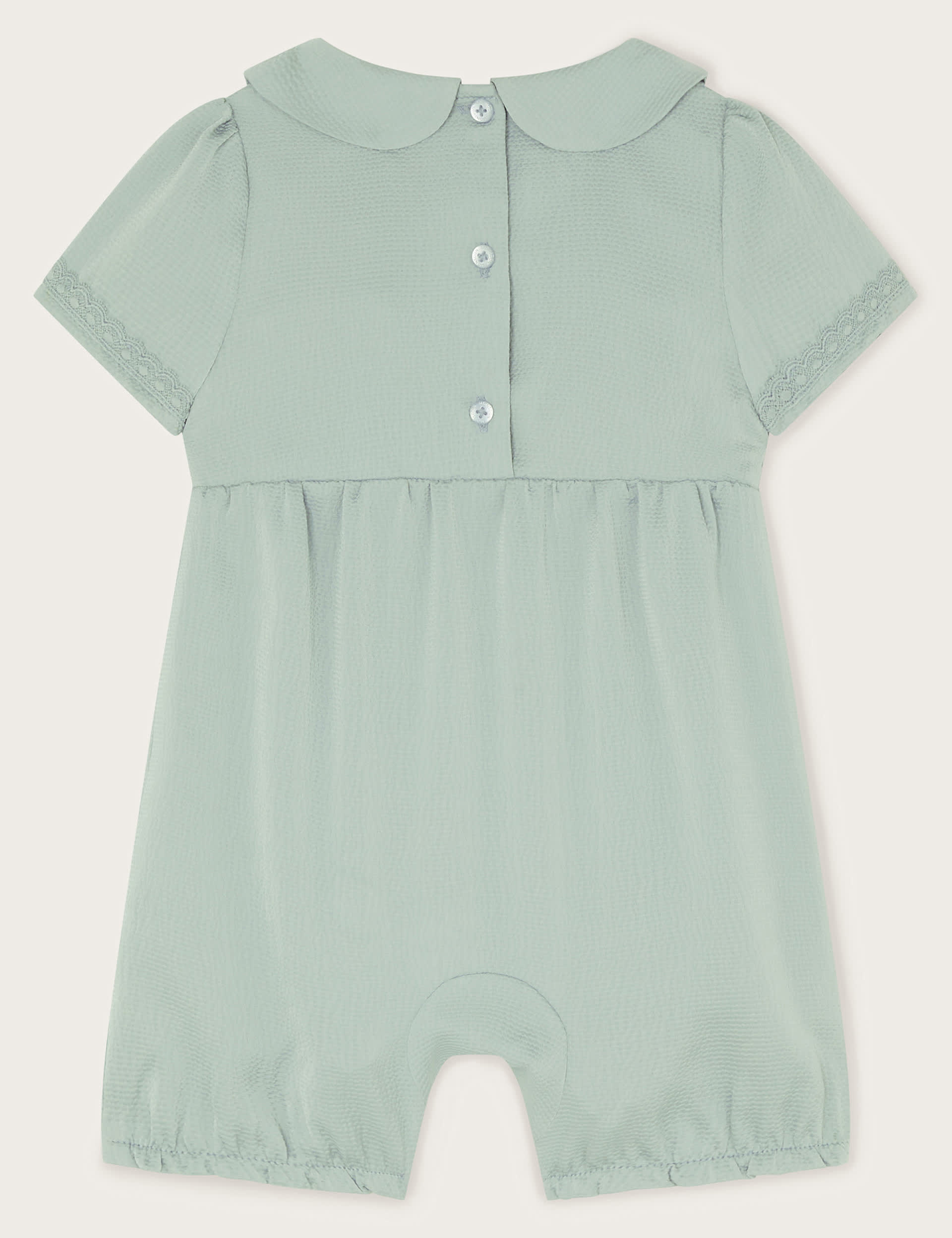 Monsoon Girls Smocked Satin Romper (0-3 Yrs) - 2-3 Y - Light Green, Light Green