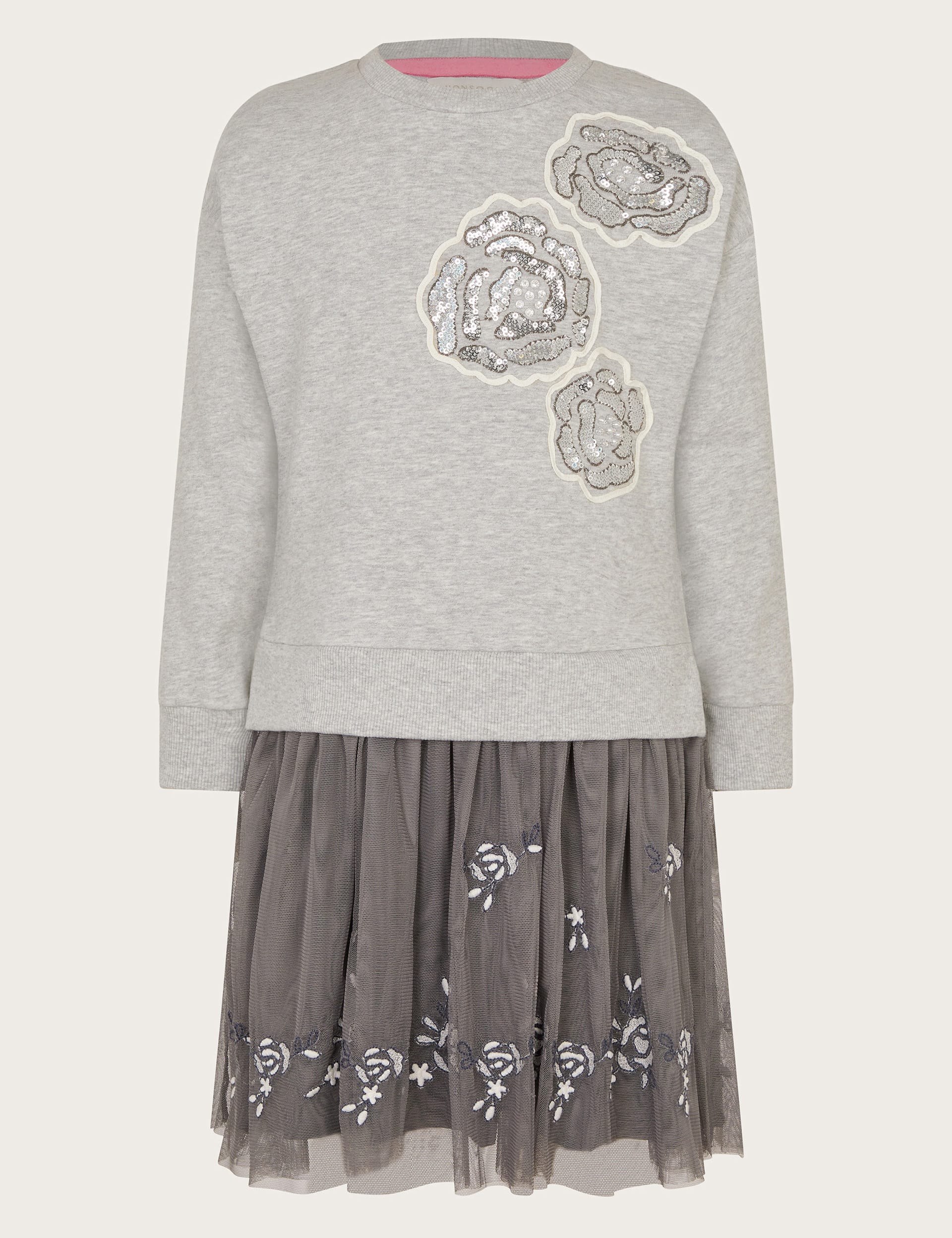 Monsoon Girls Embellished Sweatshirt Dress (5-13 Yrs) - 9-10Y - Grey Mix, Grey Mix