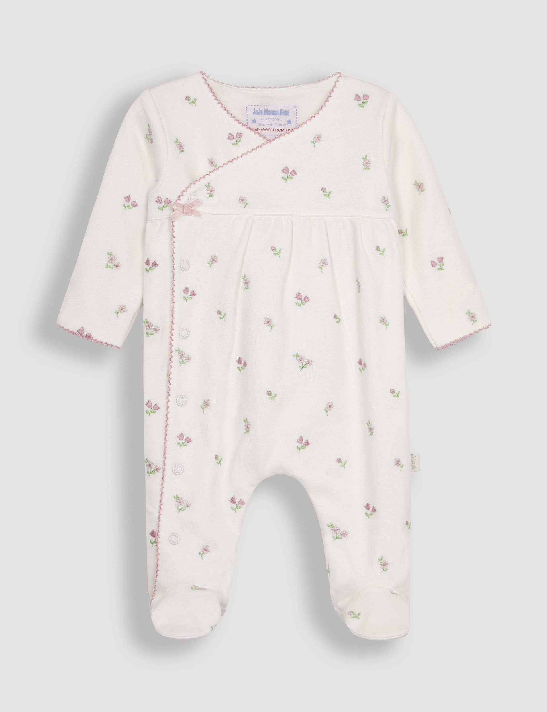 Jojo Maman Bb Girls 2pc Pure Cotton Floral Sleepsuit & Hat Set (0-9 Mths) - 3-6M - Light Pink Mix,