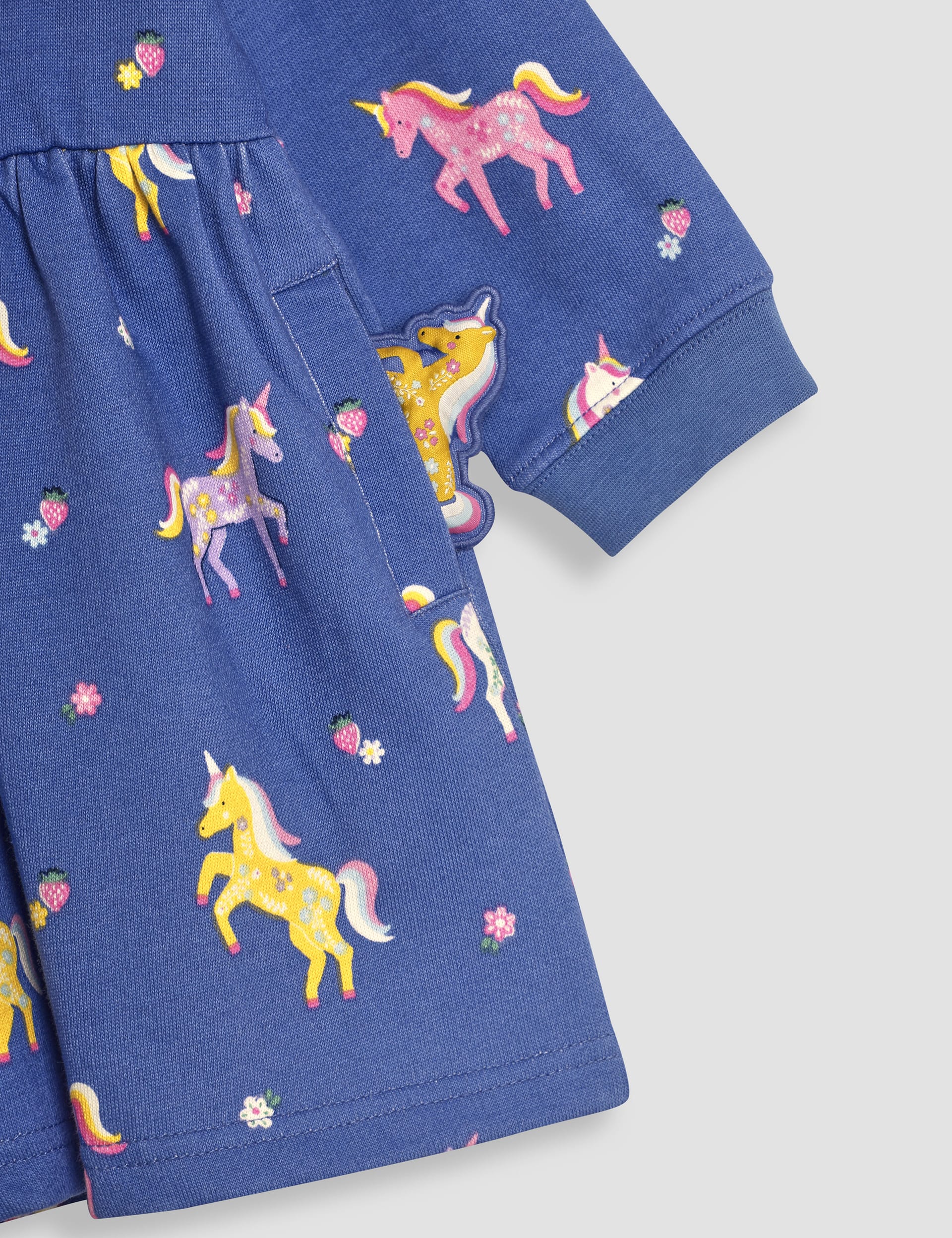 Jojo Maman Bb Girls Pure Cotton Unicorn Sweatshirt Dress (6 Mths-6 Yrs) - 6-12M - Blue Mix, Blue M