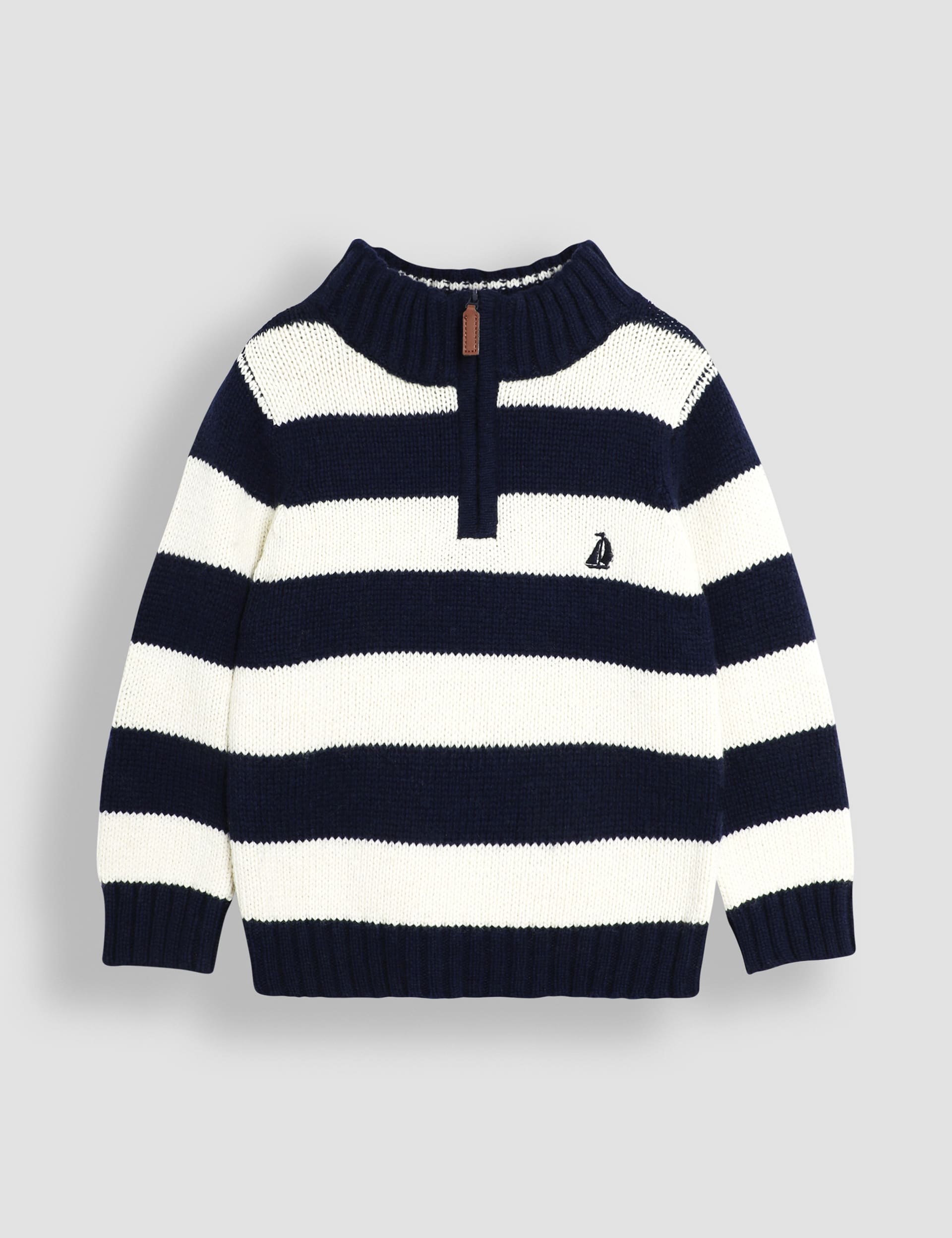 Jojo Maman Bébé Boys Cotton Rich Half Zip Jumper with Merino Wool (6 Mths-6 Yrs) - 6-12M - Dark Navy Mix, Dark Navy Mix