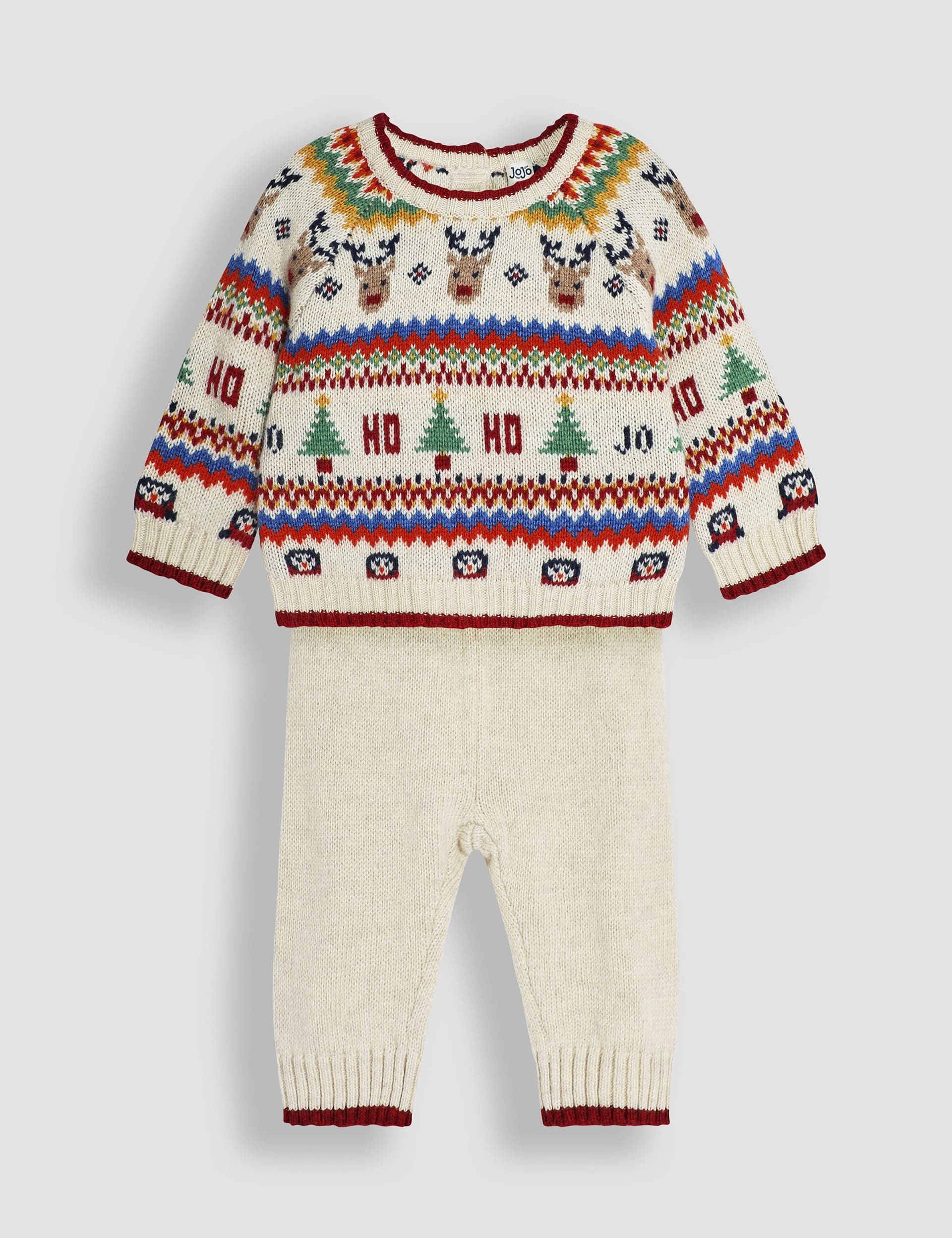 Jojo Maman Bébé Boys 2pc Christmas Knitted Top & Leggings Outfit (0-18 Mths) - 3-6M - Ecru Mix, Ecru Mix