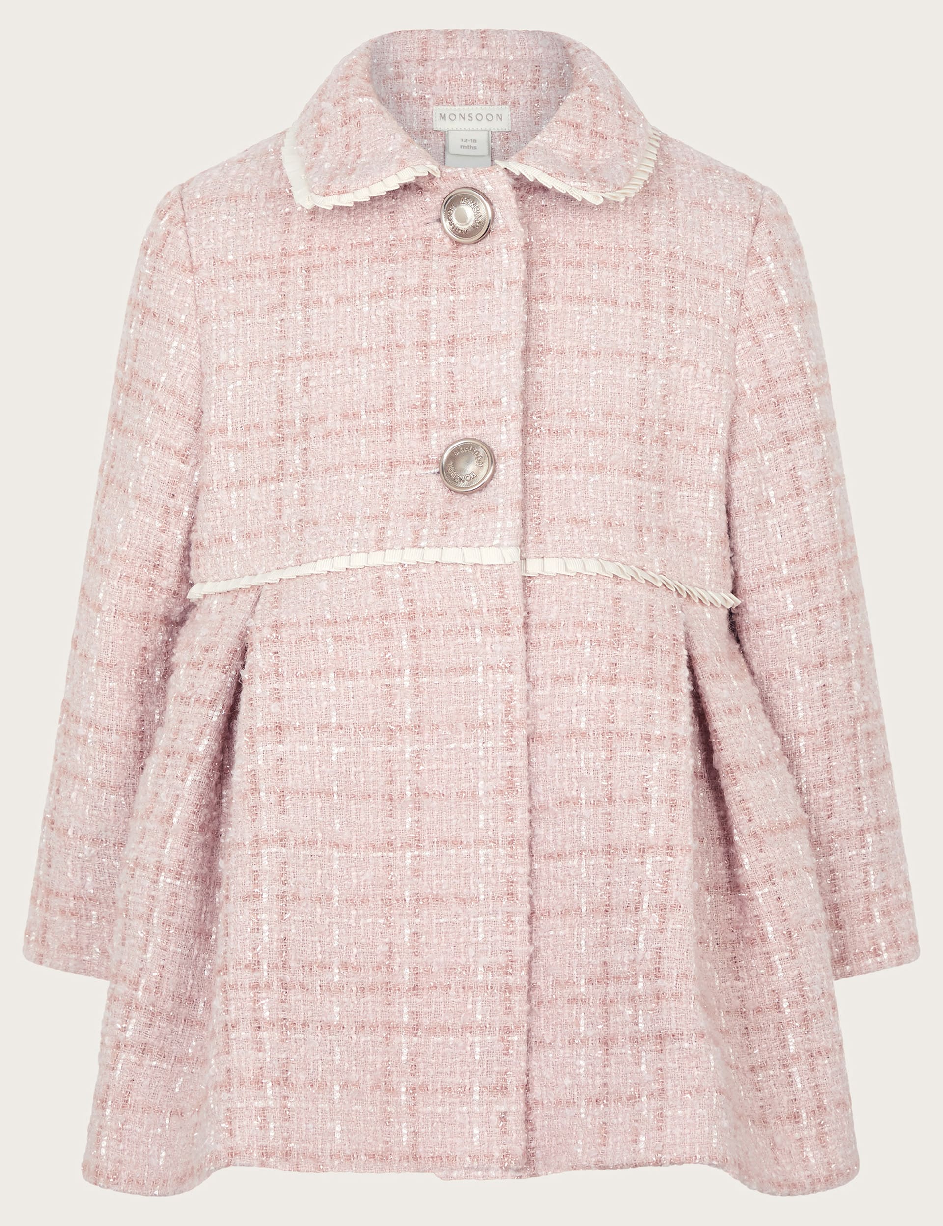 Monsoon Baby Tweed Collared Coat - 6-12M - Light Pink, Light Pink