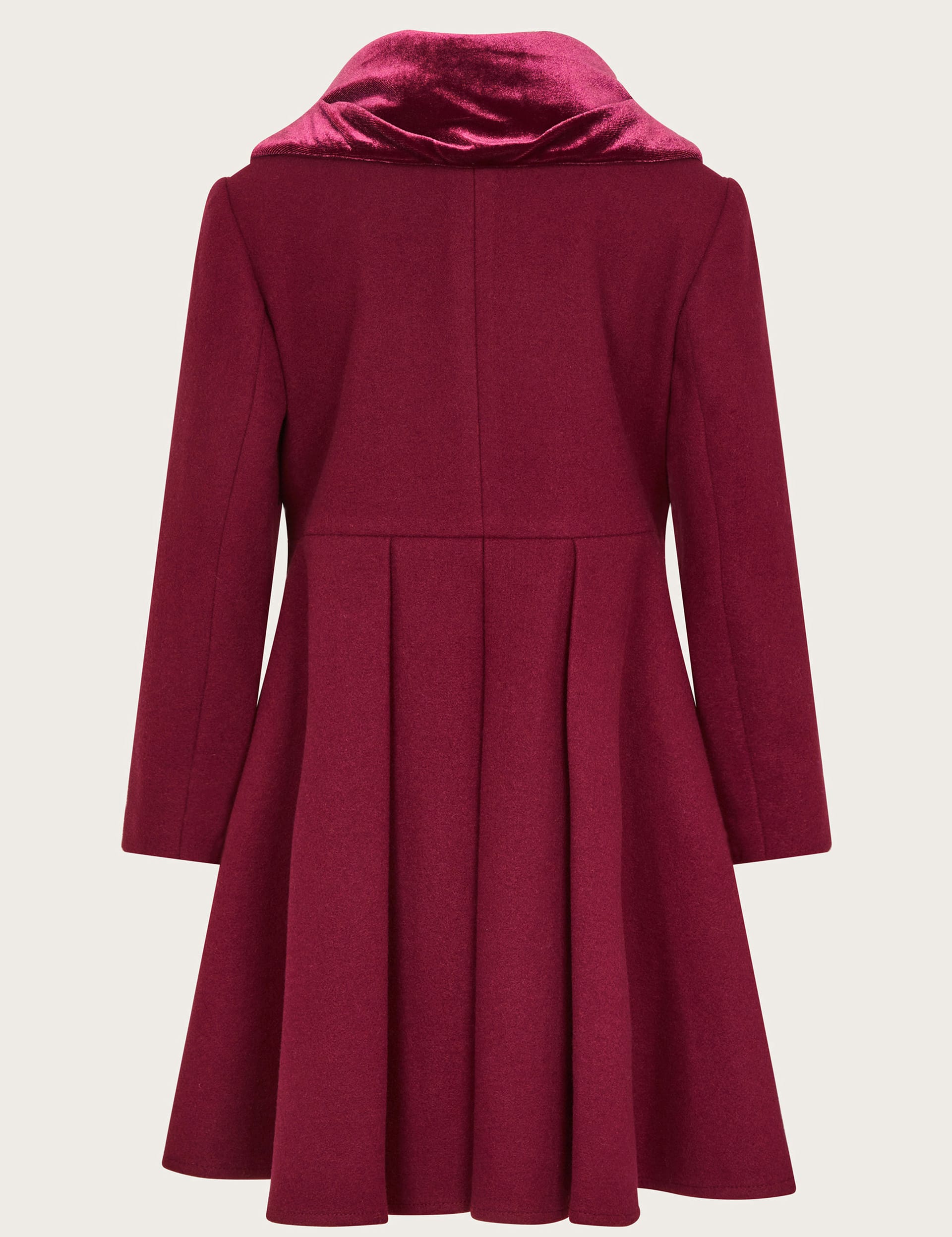 Monsoon Girls Shawl Collar Coat with Wool (3-12 Yrs) - 12-13 - Burgundy, Burgundy