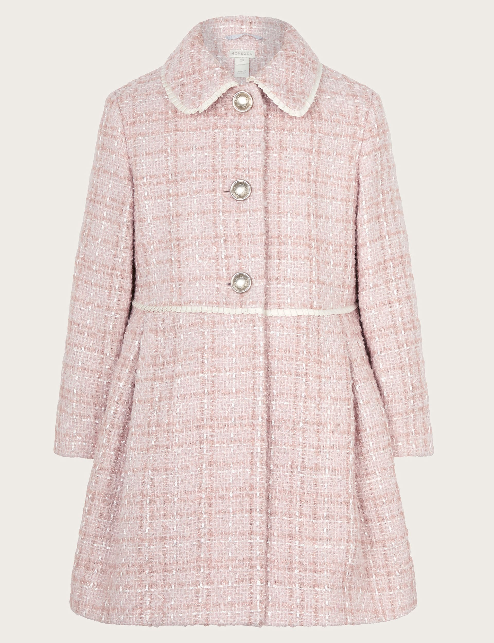 Monsoon Girls Tweed Collared Coat (3-15 Yrs) - 5-6 Y - Pink, Pink