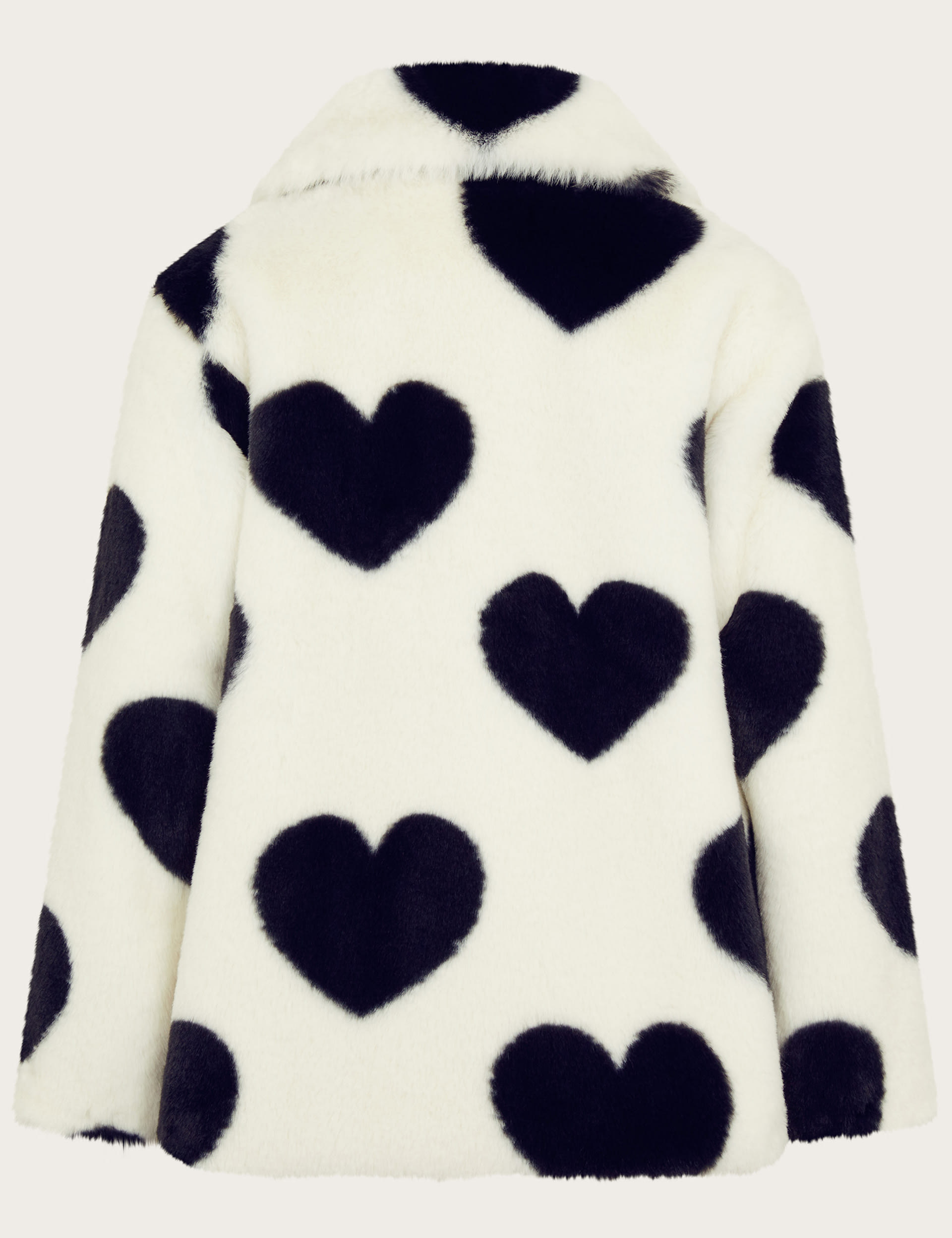 Monsoon Girls Heart Print Faux Fur Coat (3-15 Yrs) - 11-12 - White Mix, White Mix