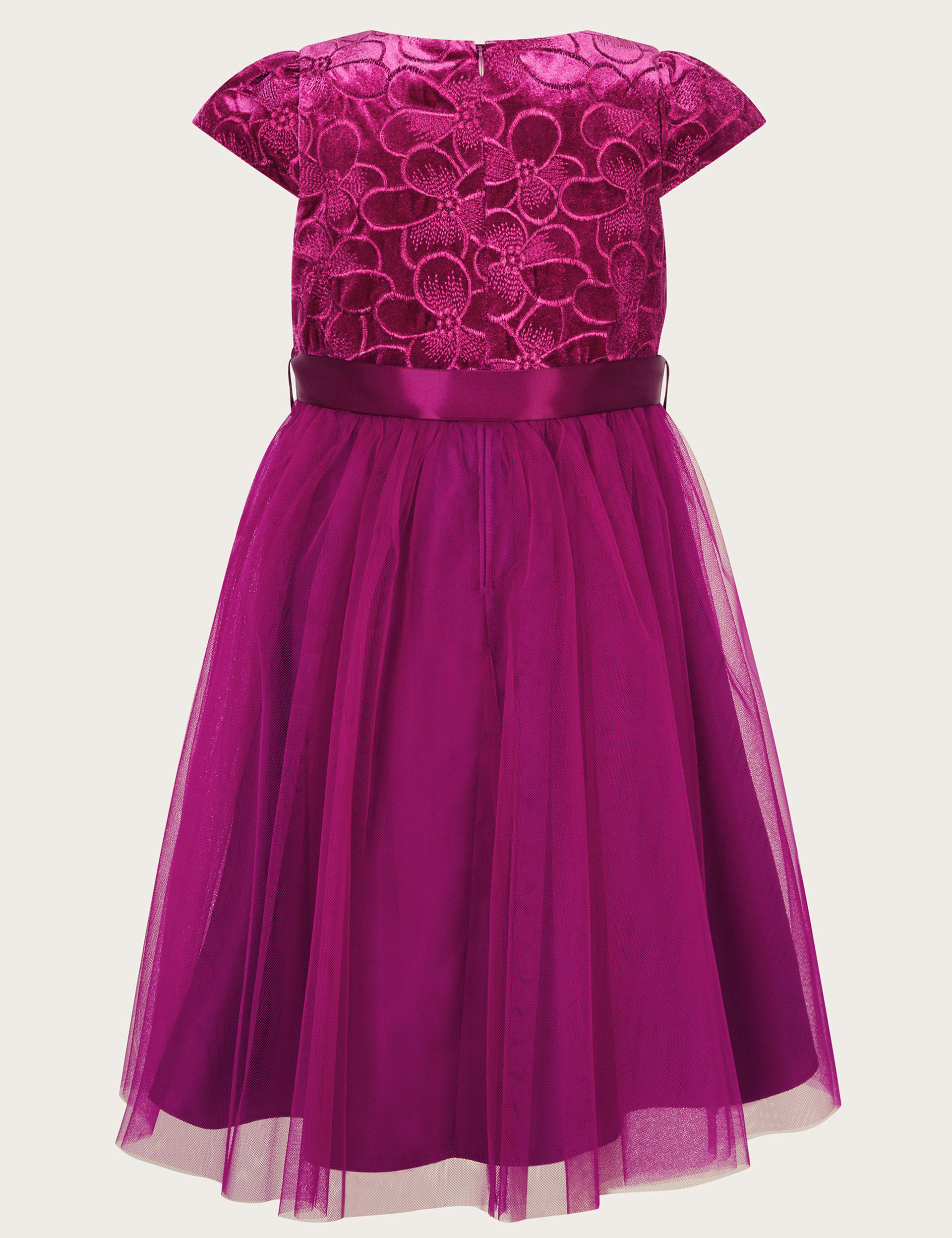 Monsoon Girls Velvet Embroidered Tulle Occasion Dress (3-13 Yrs) - 3y - Magenta, Magenta