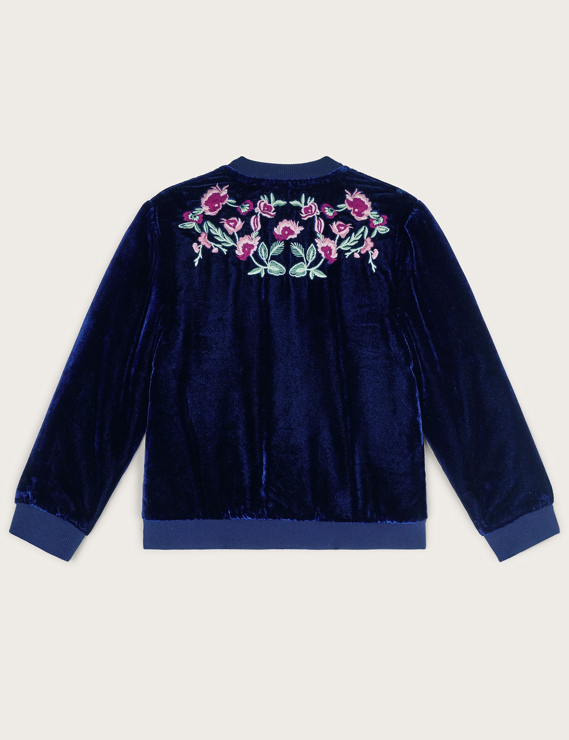 Monsoon Boys Embroidered Velvet Bomber Jacket (3-15 Yrs) - 5-6 Y - Navy, Navy