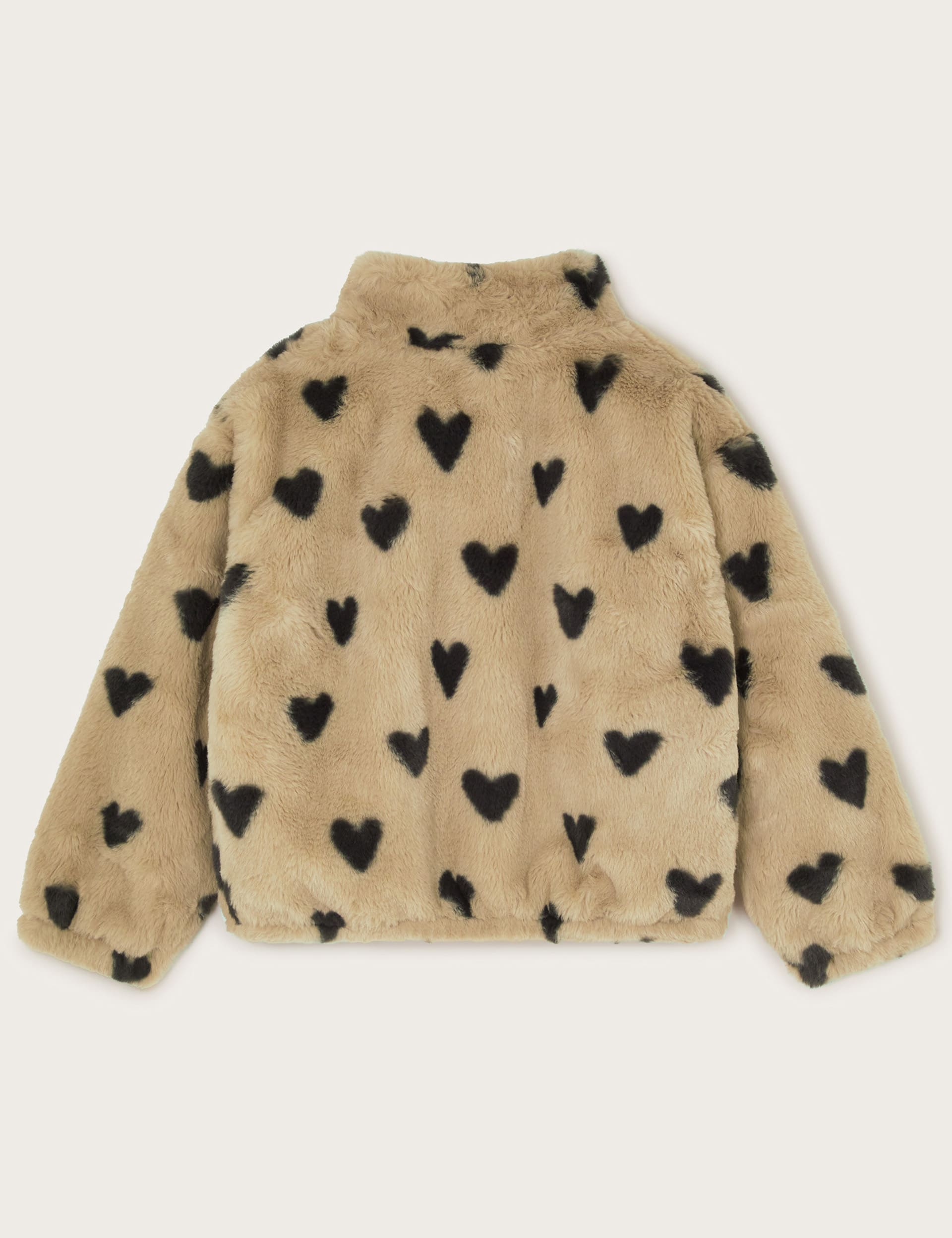 Monsoon Girls Fluffy Heart Print Zip Fleece Jacket - 5-6 Y - Stone, Stone