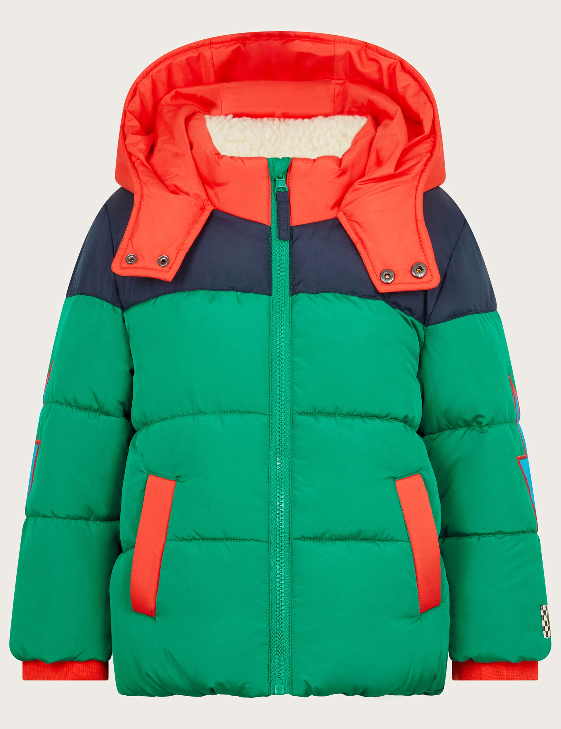 Monsoon Boys Colourblock Hooded Puffer Jacket - 12-13 - Green Mix, Green Mix