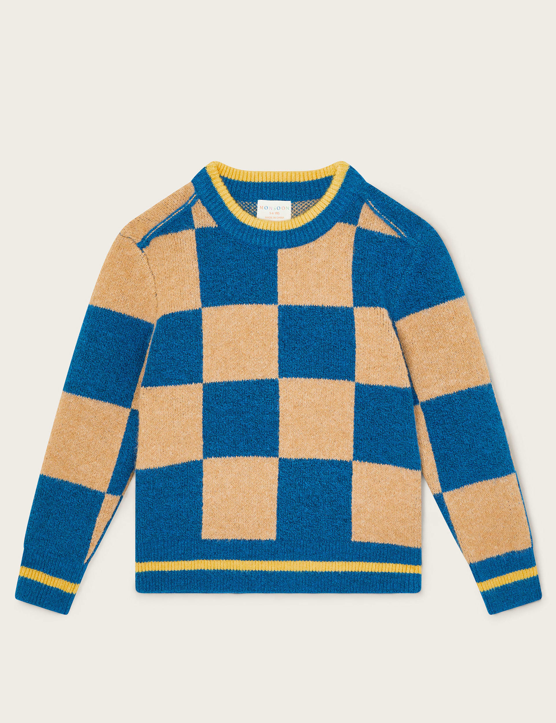 Monsoon Boys Checkerboard Knit Jumper - 9-10Y - Blue Mix, Blue Mix