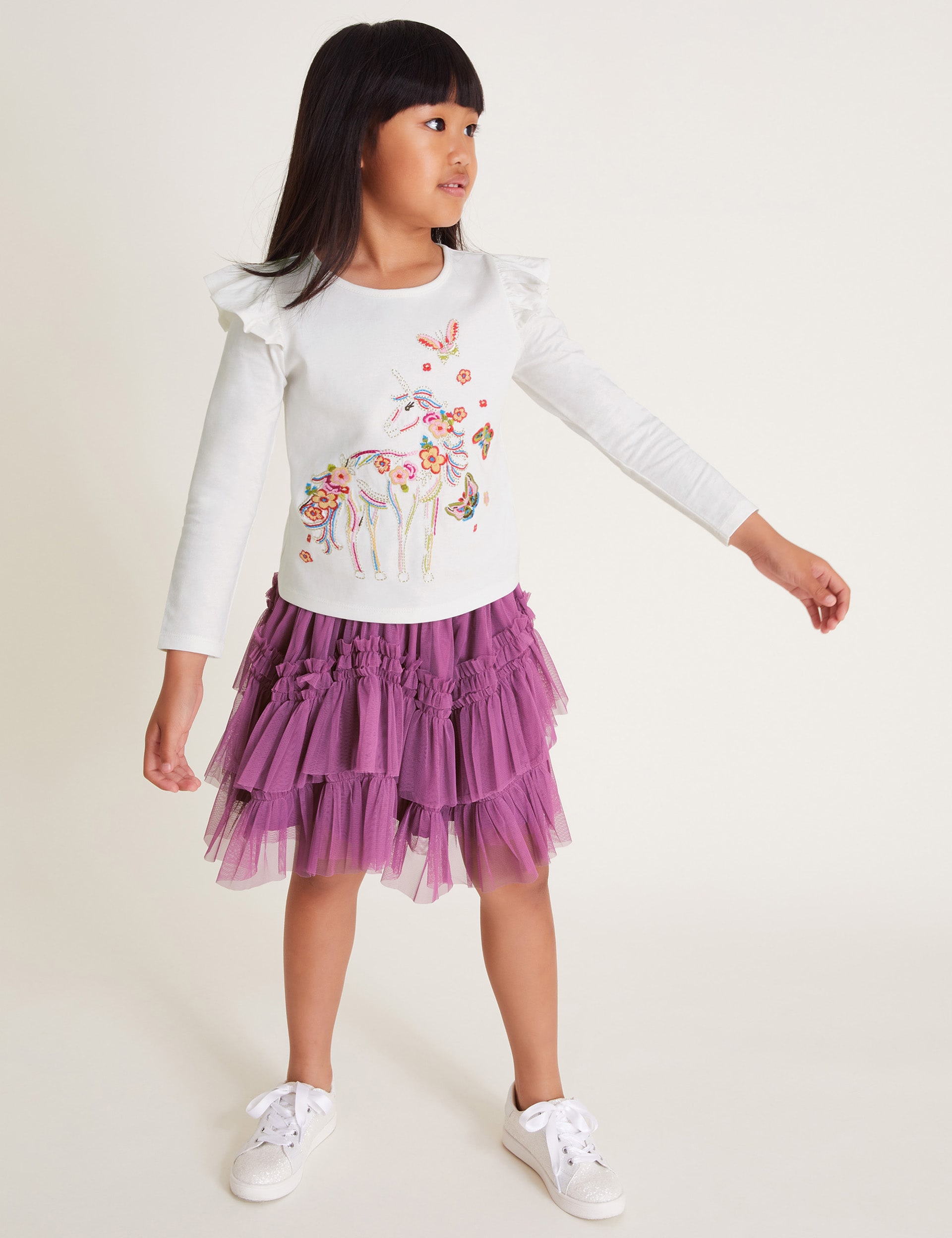 Monsoon Girls 2pc Unicorn Top and Disco Skirt Set (3-13 Yrs) - 9-10Y - Purple Mix, Purple Mix