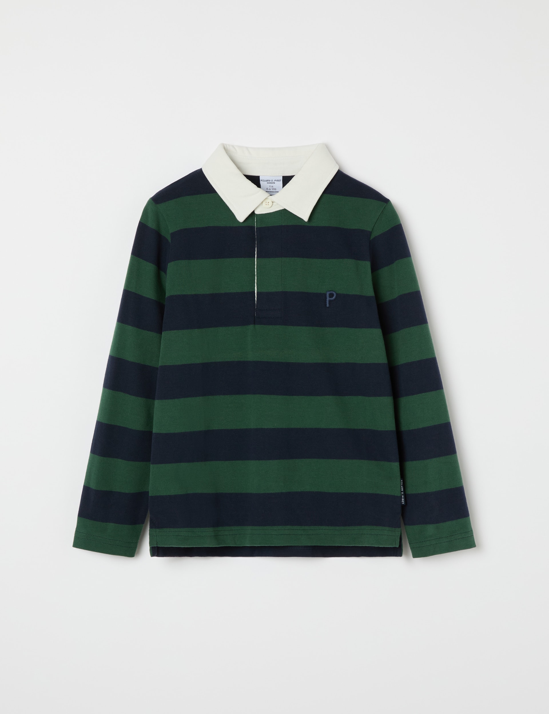 Polarn O. Pyret Boys Pure Cotton Striped Rugby Shirt (1-10 Yrs) - 12-18 - Green Mix, Green Mix