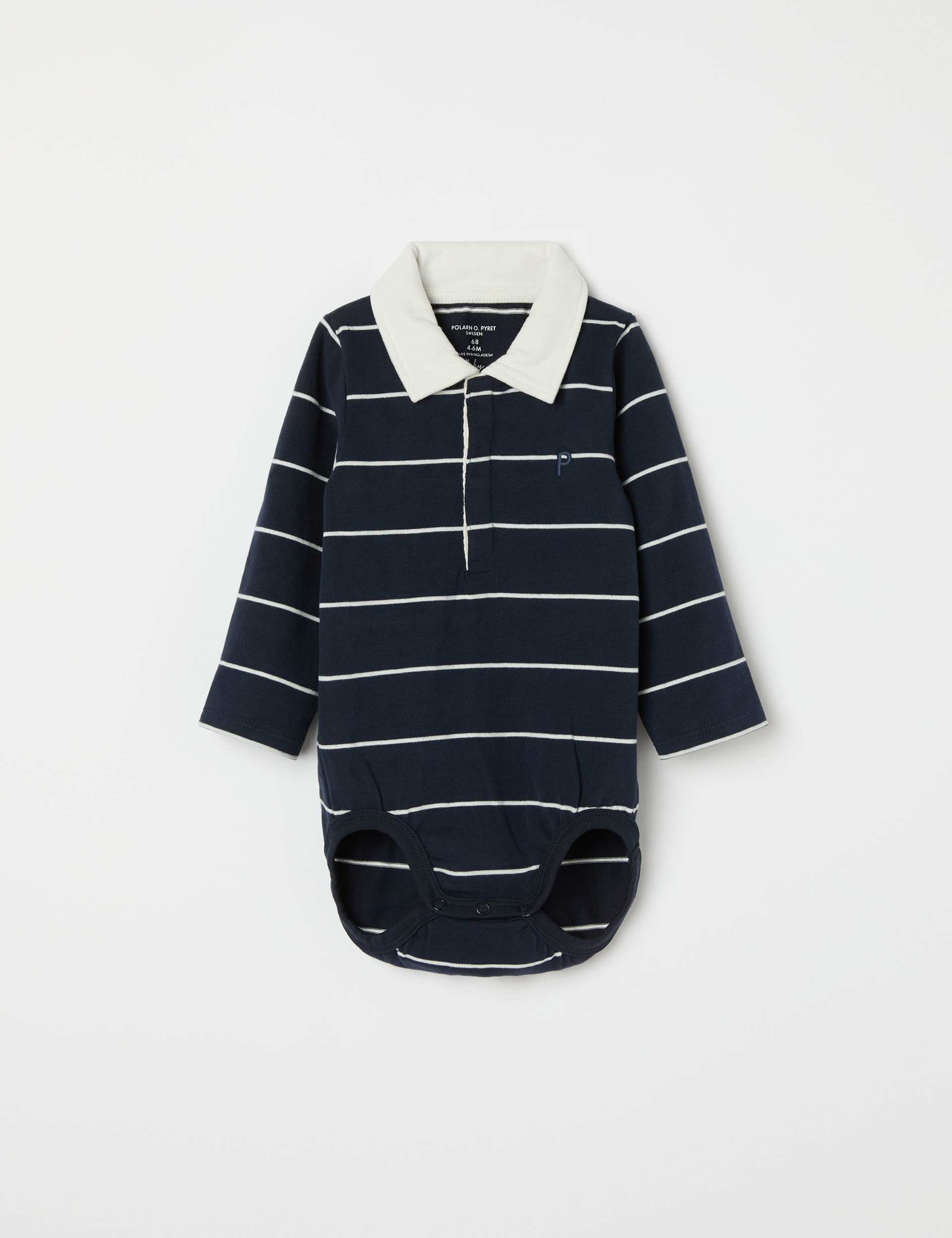 Polarn O. Pyret Boys Pure Cotton Striped Rugby Shirt Bodysuit (1-12 Mths) - 2-4M - Navy Mix, Navy Mix