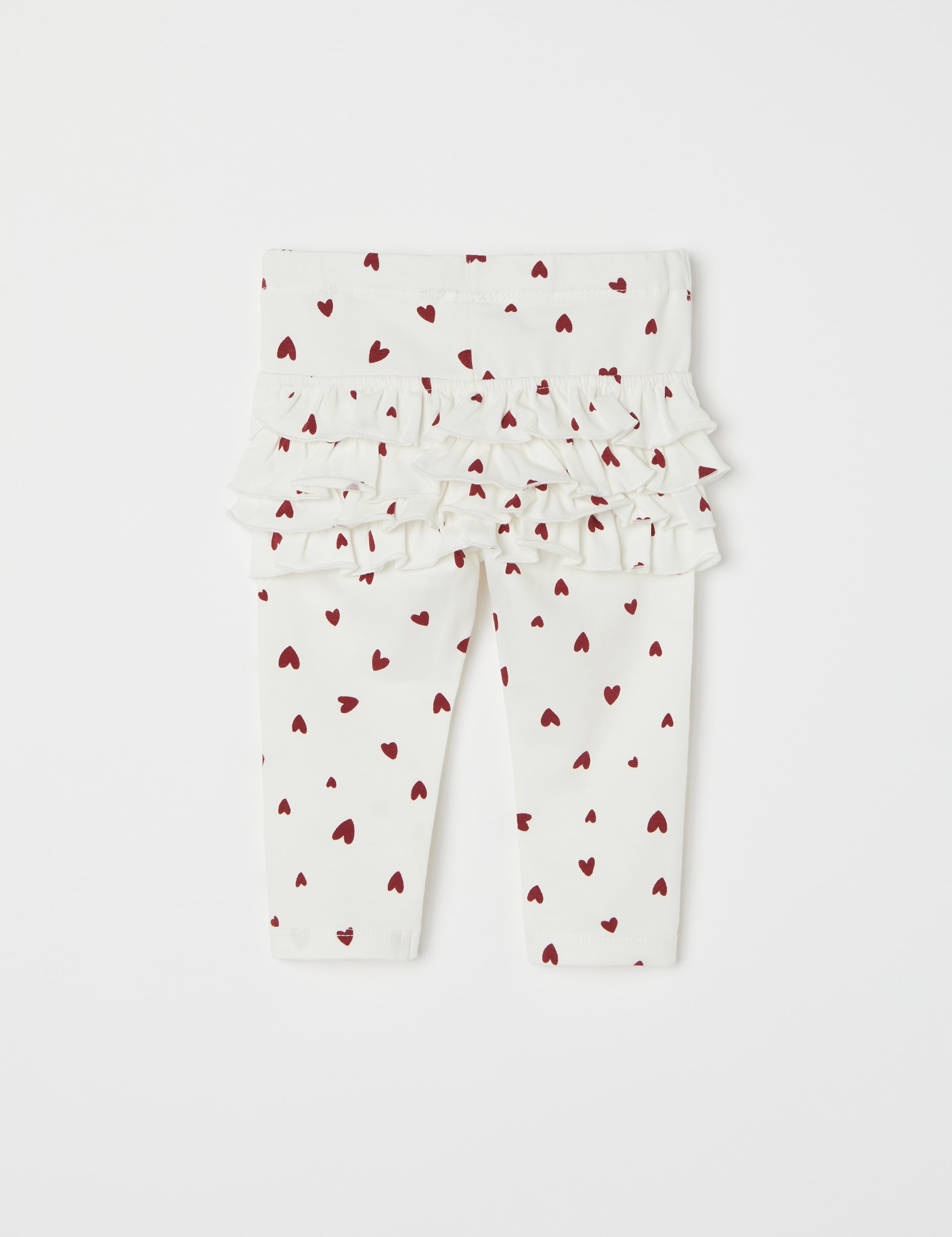 Polarn O. Pyret Girls Cotton Rich Heart Print Ruffle Leggings (1-12 Mths) - 9-12M - White Mix, White