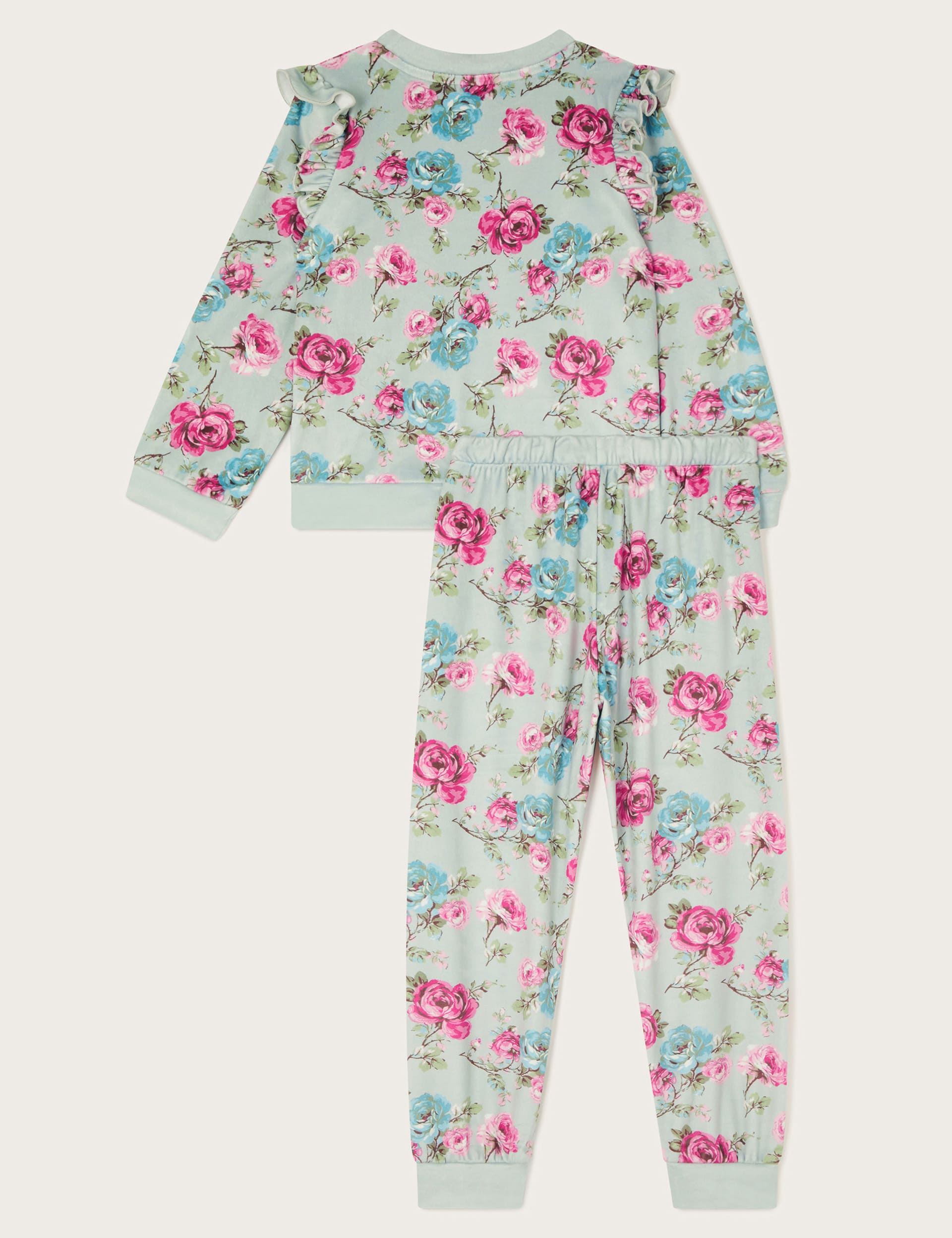 Monsoon Girls Velour Floral Pyjamas (3-13 Yrs) - 9-10Y - Green Mix, Green Mix