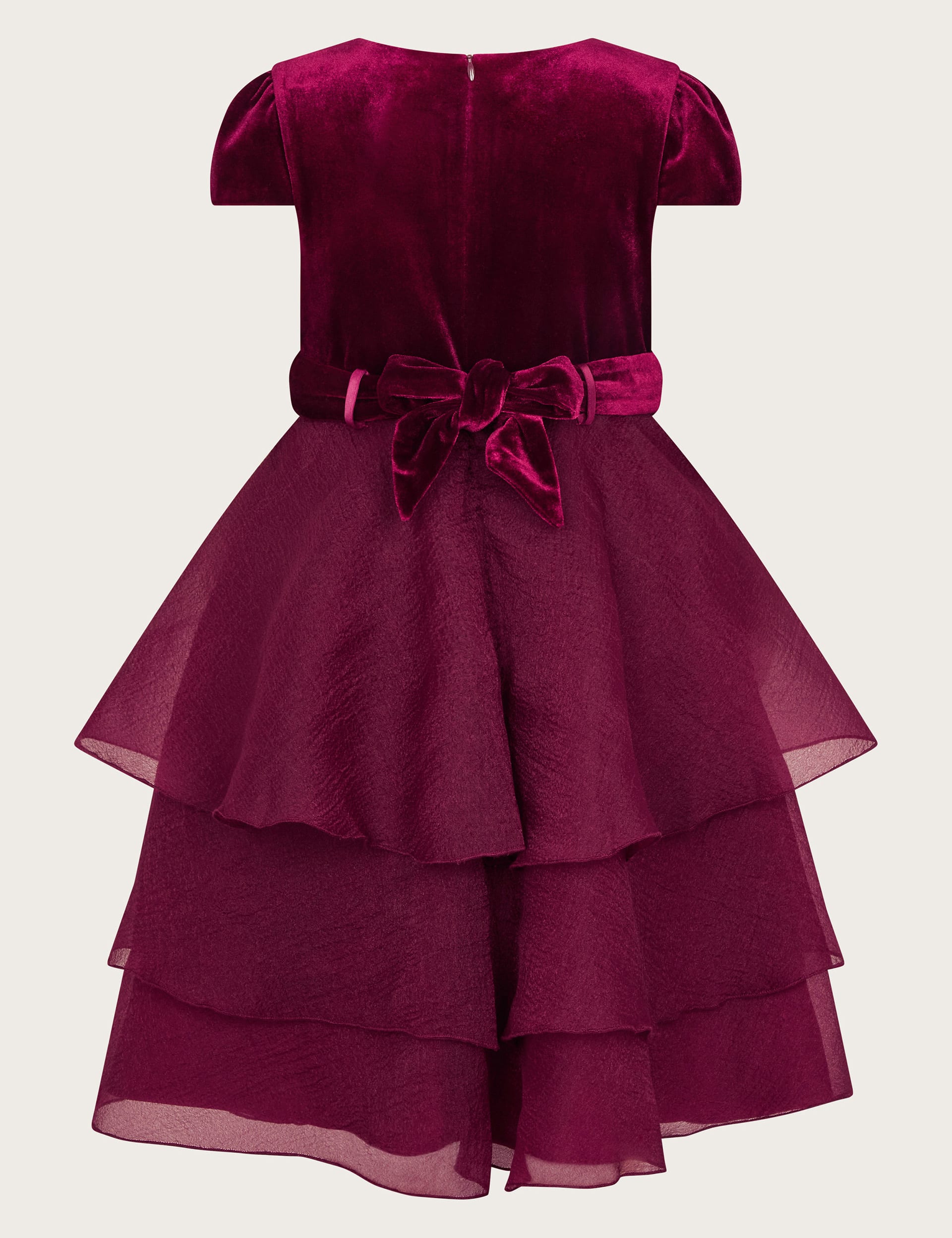 Monsoon Girls Embroidered Velvet Ruffle Occasion Dress (3-15 Yrs) - 11y - Burgundy, Burgundy