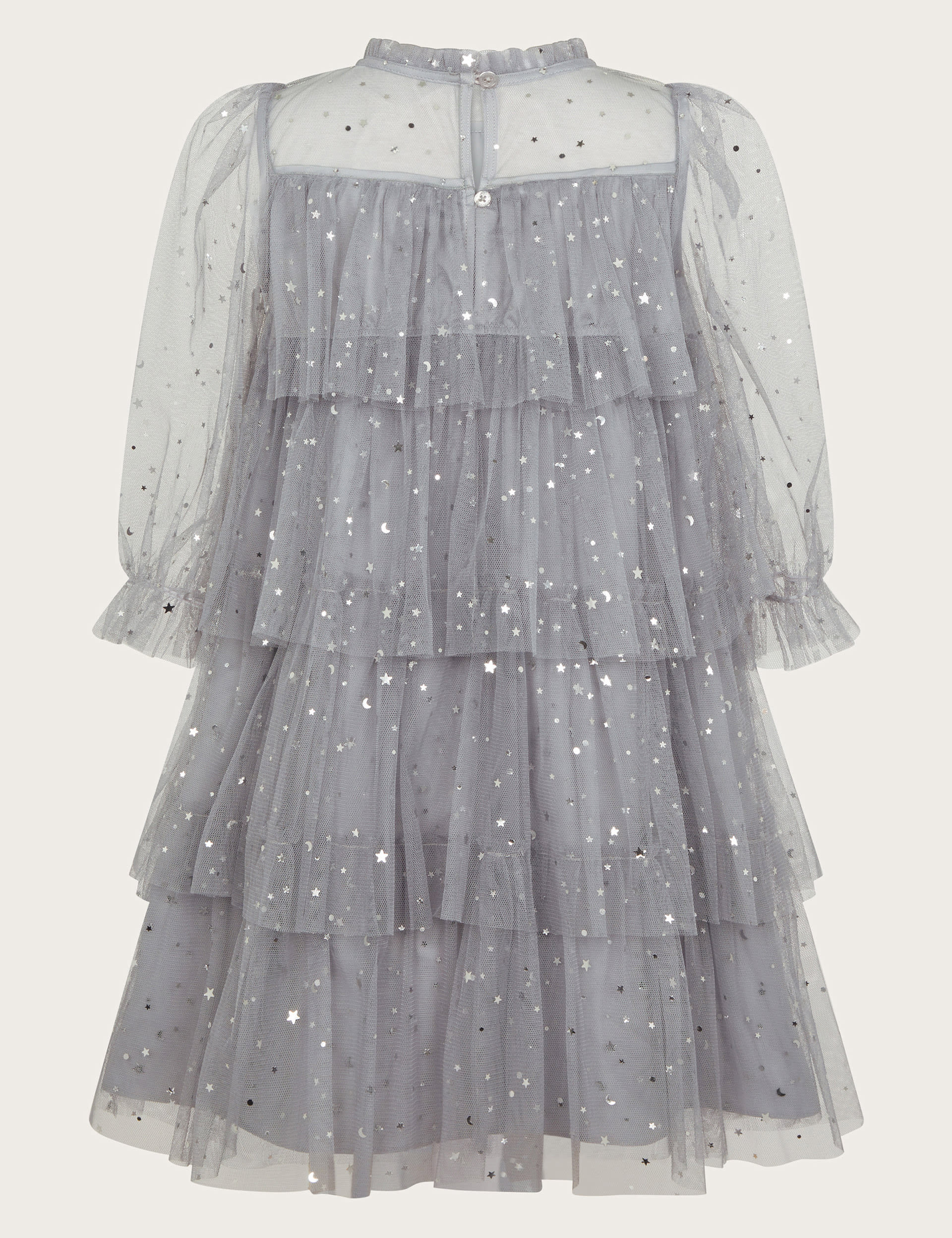 Monsoon Girls Foil Star Tulle Tiered Party Dress (3-13 Yrs) - 4y - Grey, Grey