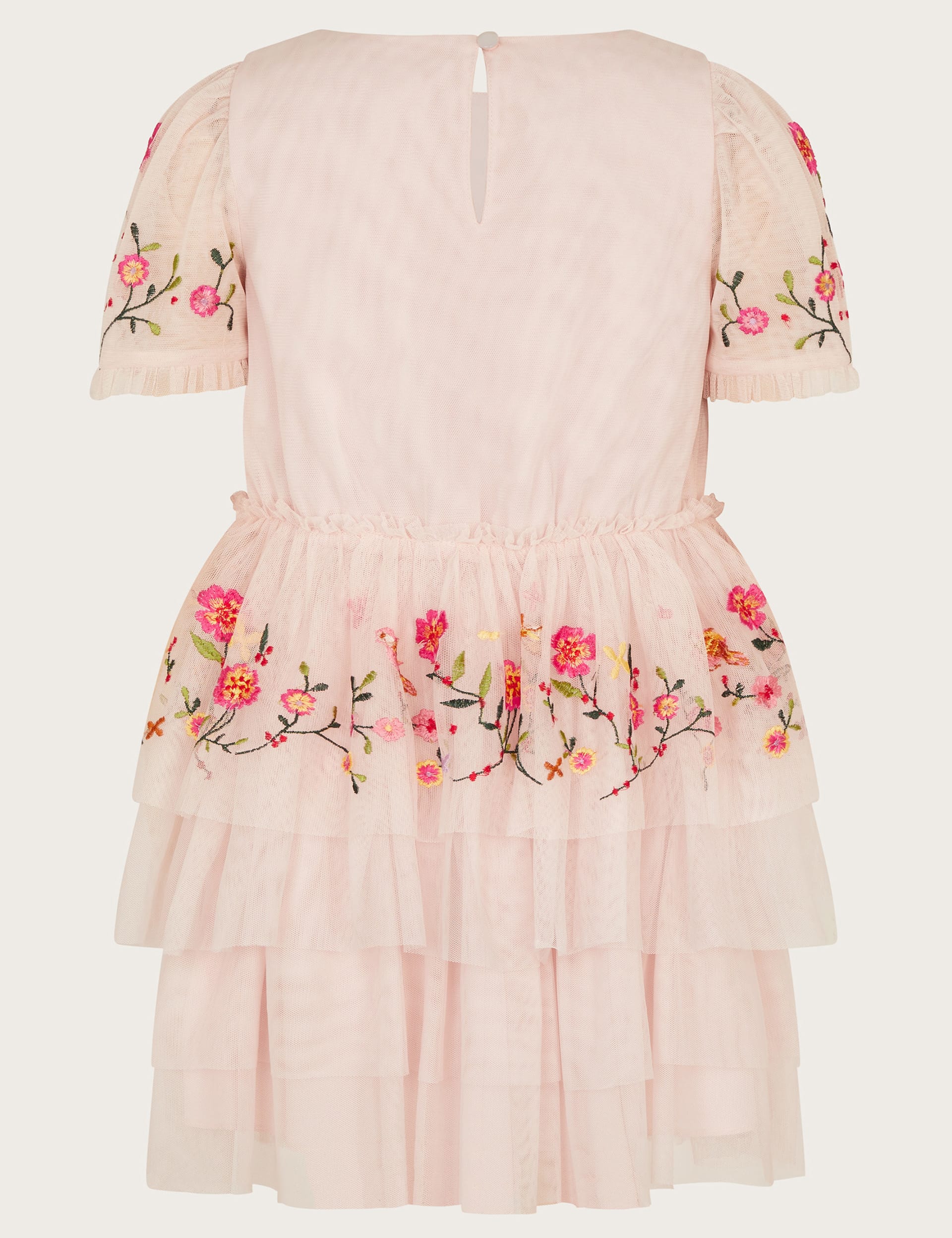 Monsoon Girls Tulle Floral Embroidered Tiered Party Dress (3-15 Yrs) - 9y - Light Pink Mix, Light Pi