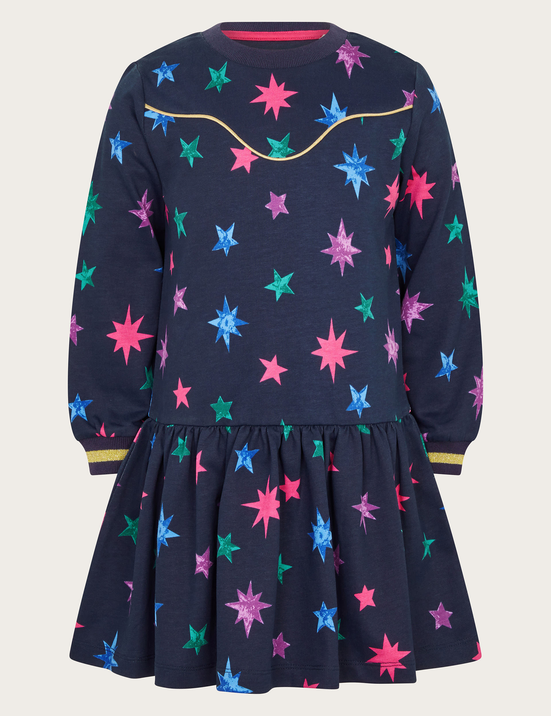 Monsoon Girls Pure Cotton Star Print Dress (3-13 Yrs) - 12-13 - Black Mix, Black Mix