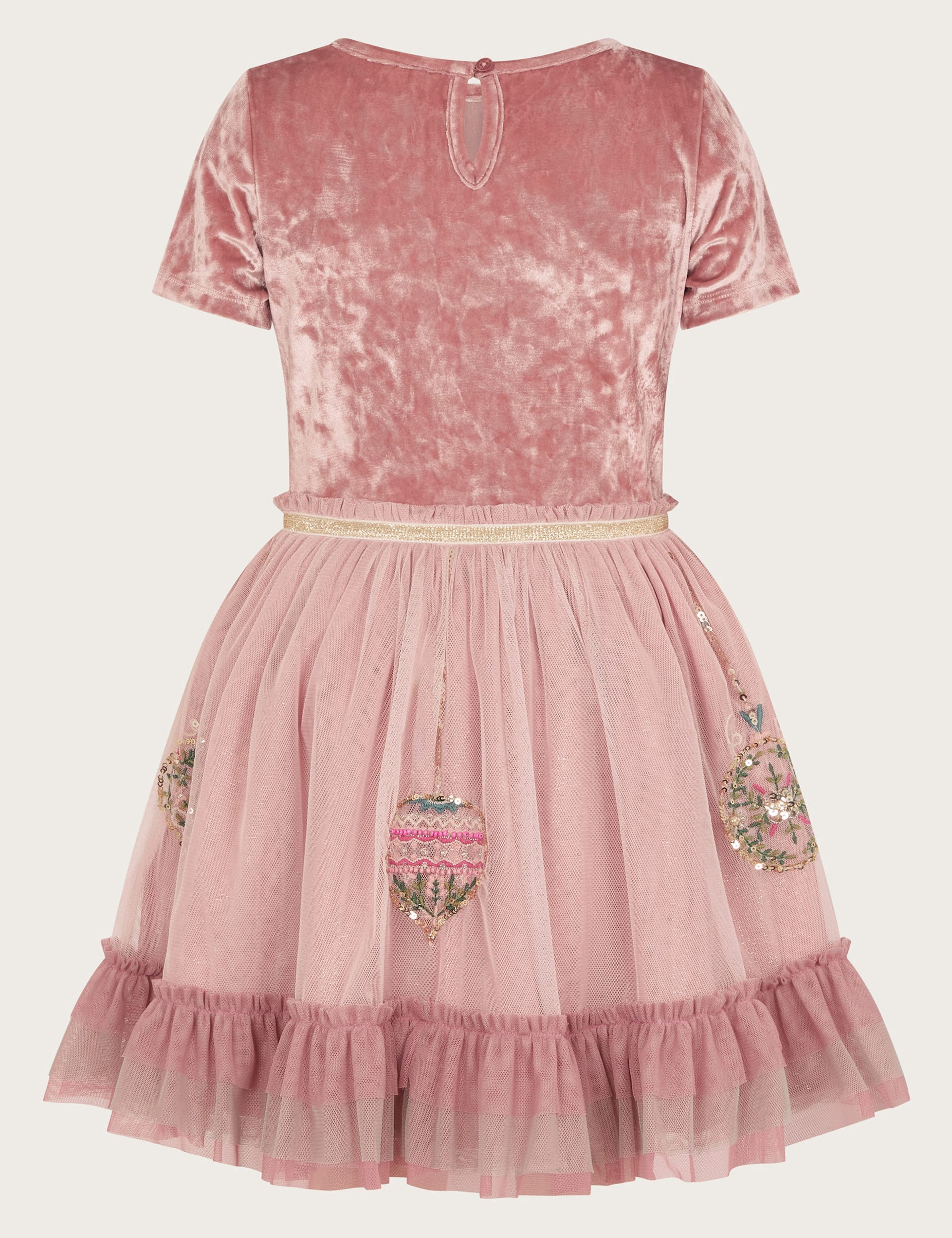 Monsoon Girls Velvet Embroidered Bauble Dress (3-15 Yrs) - 7-8 Y - Pink, Pink