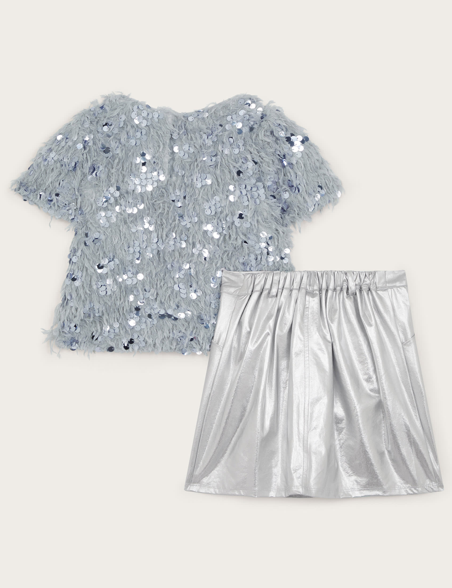 Monsoon Girls Sequin Top & Skirt Set (3-15 Yrs) - 3y - Silver, Silver