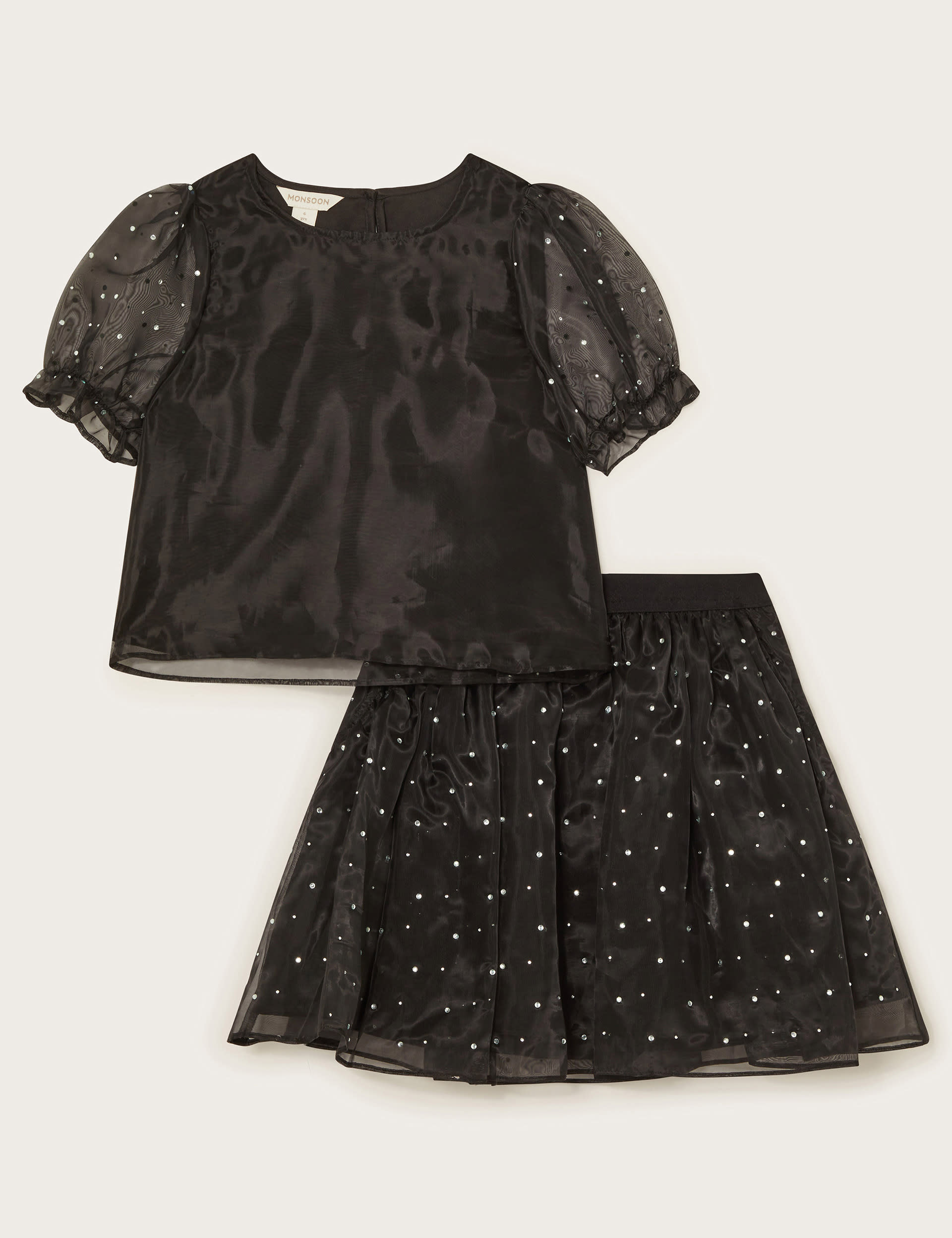 Monsoon Girls 2pc Sparkly Top & Bottom Outfit (3-13 Yrs) - 11y - Black, Black